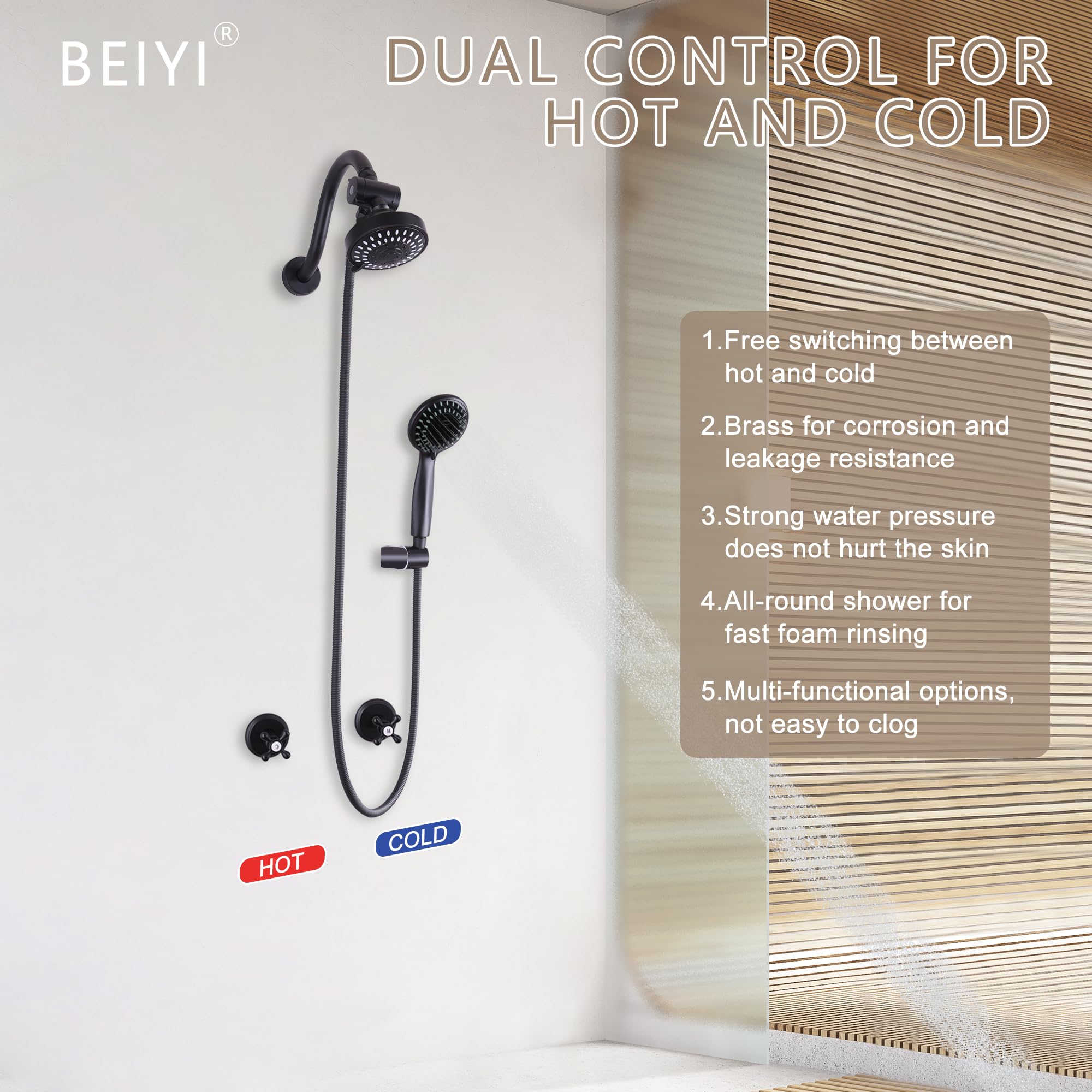2 Handle Shower Faucet Set - Matte Black 5 Mode Shower System with Rough-in Valve, Complete Bathroom Shower Trim Kit for Modern Home Renovation - Perfect for Master Bathroom, Guest Bath & Spa-Like Shower Experience