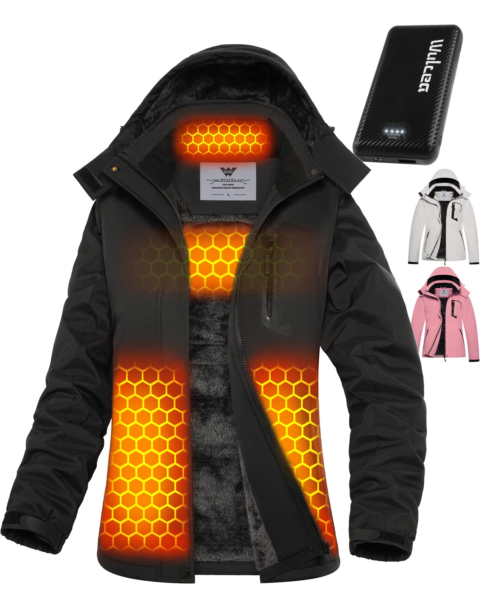 Wulcea Women's Graphene Heated Jacket with USB Battery Pack - Electric Warming Winter Coat for Outdoor Activities, Skiing & Cold Weather Commuting