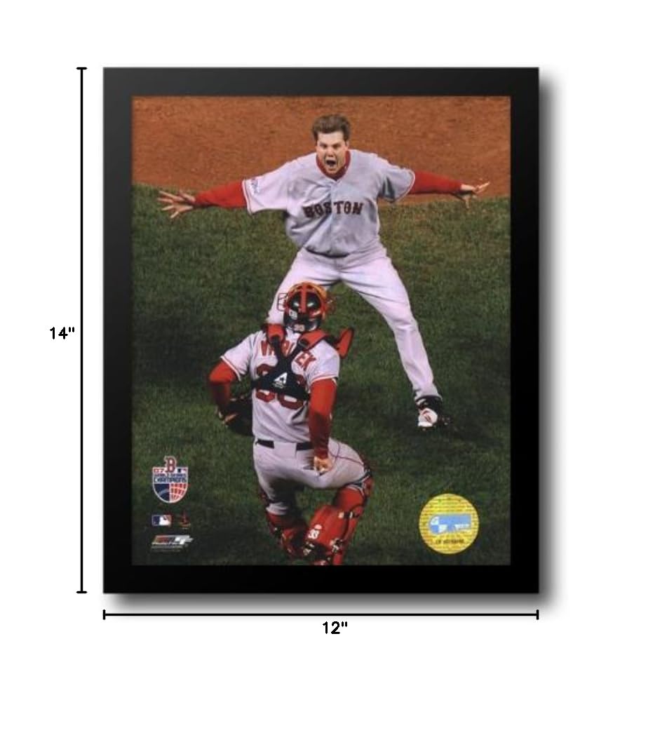 Jonathan Papelbon & Jason Varitek 2007 World Series Game 4 Framed Photo Print 12x14 - Boston Red Sox Championship Memorabilia for Sports Fans & Man Cave Decor