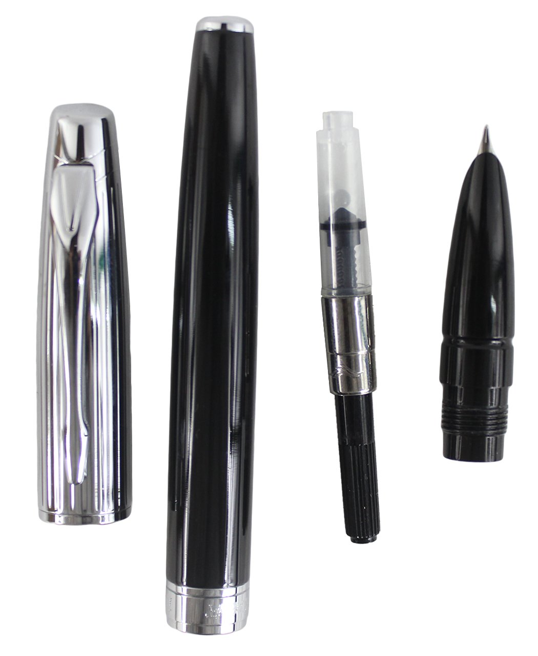 Premium Black & Silver Fine Point Fountain Pen - Classic Design with Gift Box - Perfect for Writing, Calligraphy, and Elegant Gifting