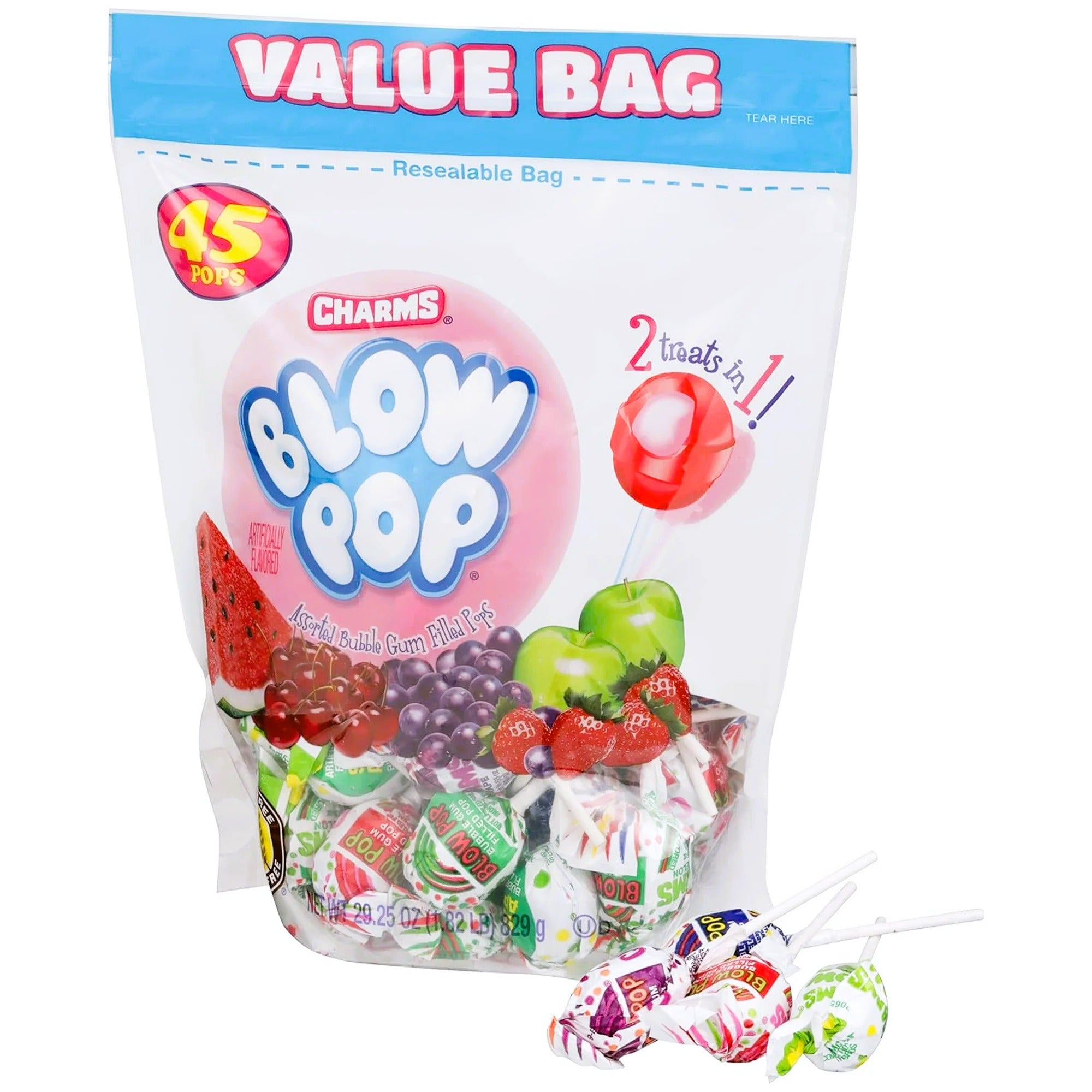 Assorted Charms Blow Pop Lollipops - 45ct Stand-Up Bag | Bulk Candy for Parties, Halloween Treats & Office Snacks