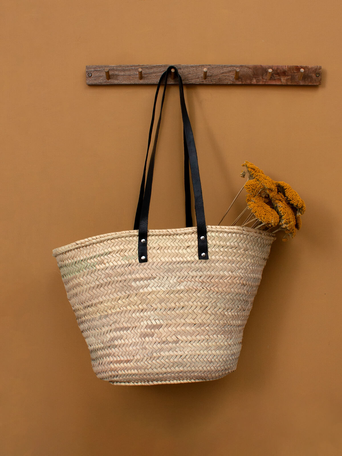 Valencia Woven Shopping Basket - Black Handmade Rattan Tote Bag for Groceries, Beach, Picnics & Farmers Market | Eco-Friendly & Stylish Carryall