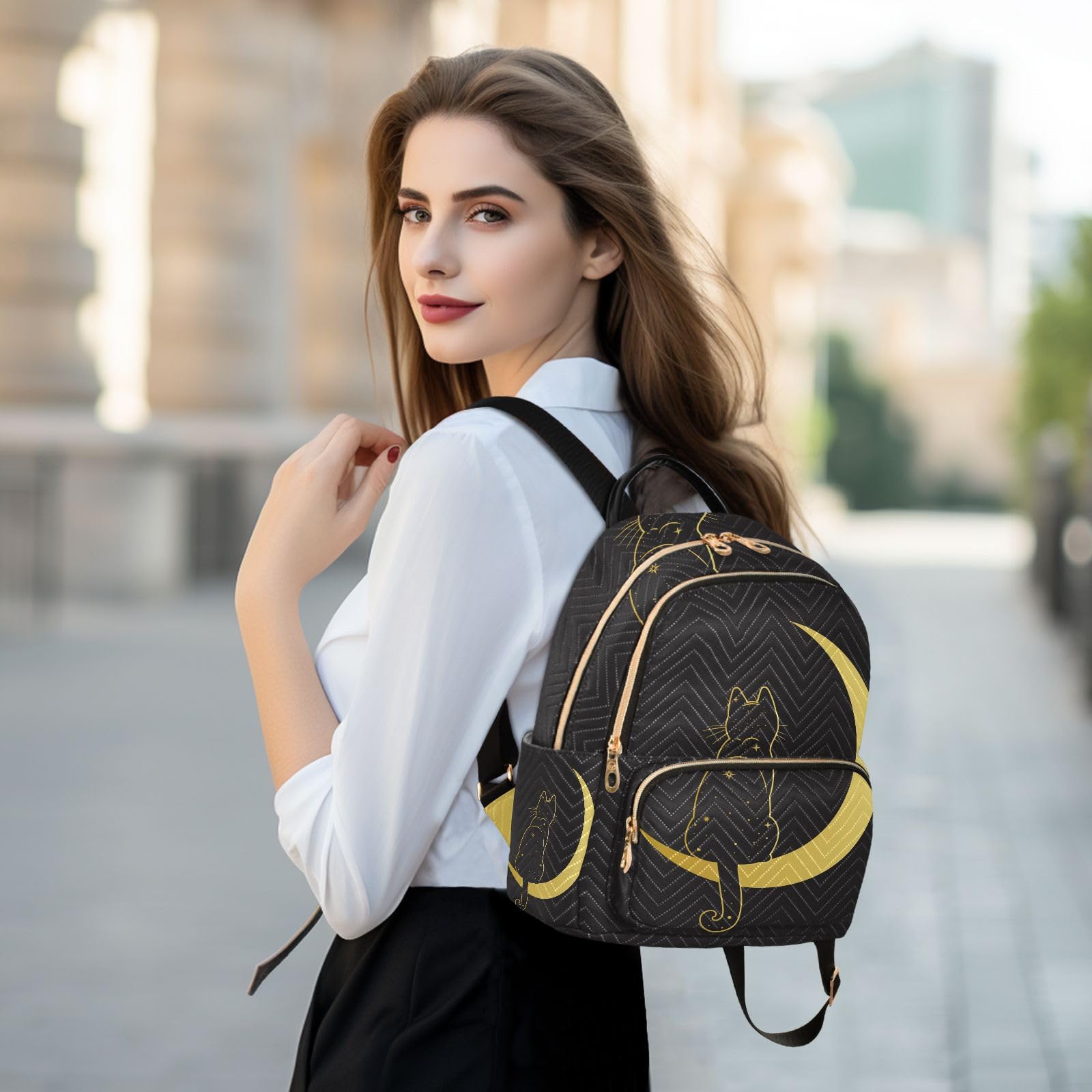 ALAZA Cute Cat & Crescent Moon Mini Backpack for Women - Stylish Travel Purse, Daypack & Shoulder Bag - Perfect for School, Work & Weekend Outings