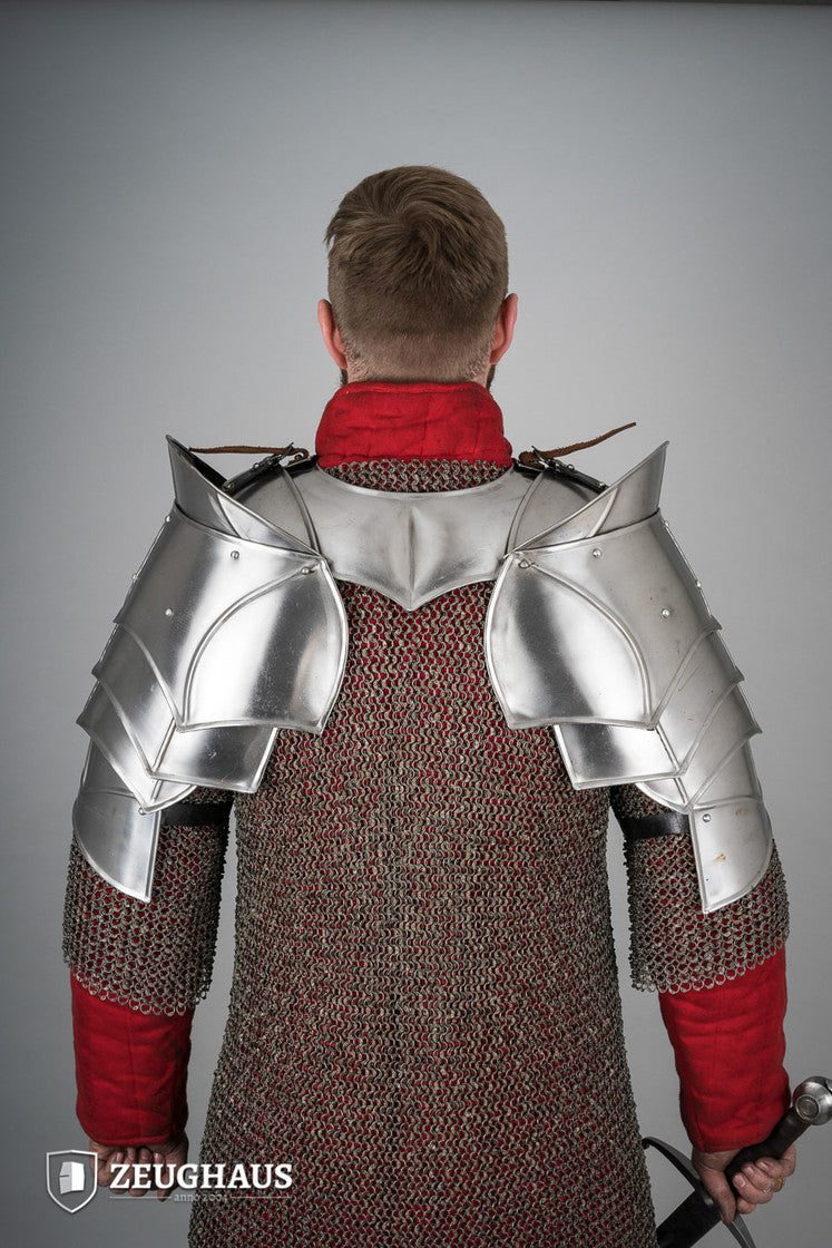 Pauldrons with Bladebreakers - Champion Polished Armor Shoulder Guards for Cosplay, LARP & Medieval Reenactment | Perfect for Renaissance Fairs & Fantasy Costumes
