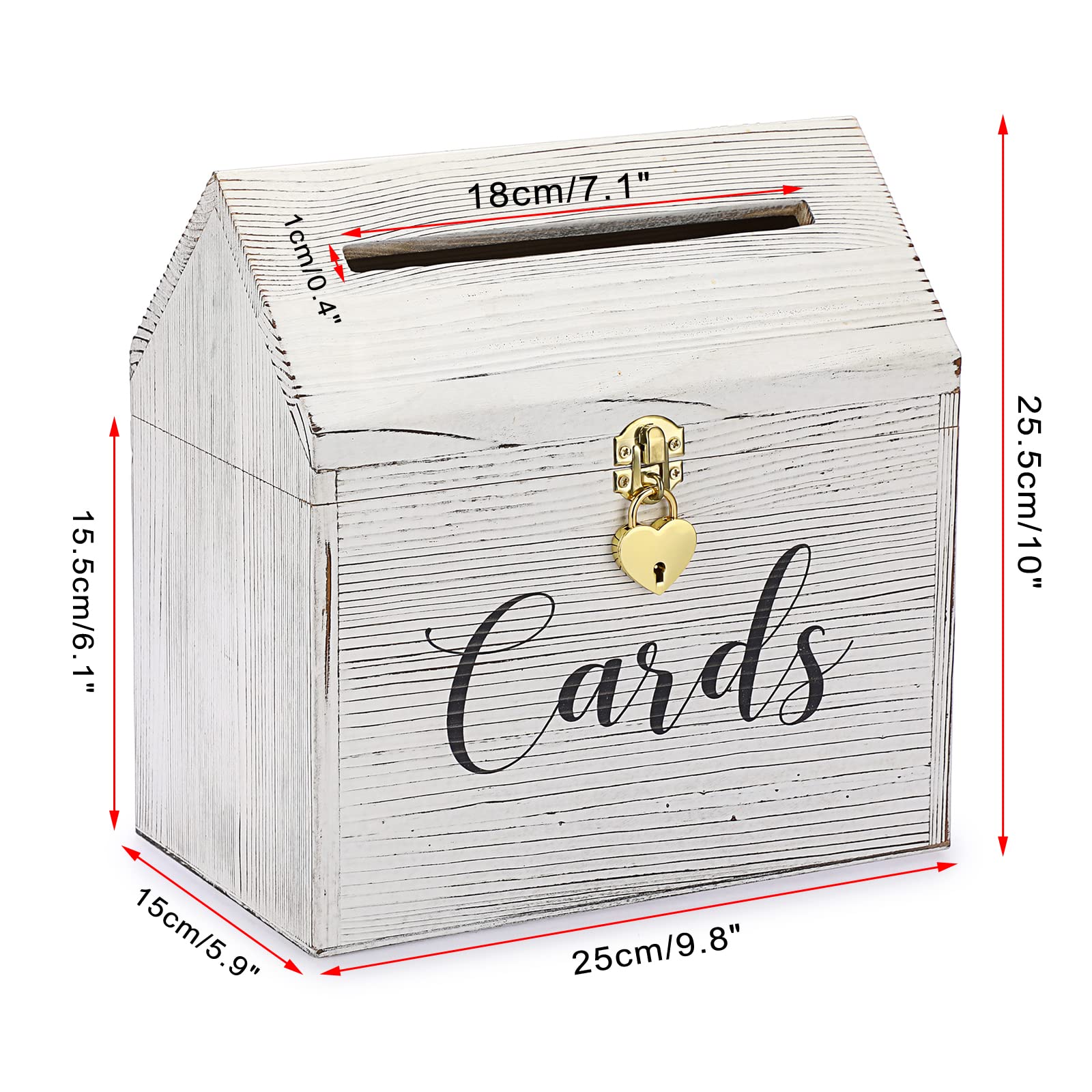 SUMNACON Vintage Wooden Wedding Card Box with Heart Lock - Rustic Roof Design for Birthday, Anniversary & Reception - Elegant Gift & Envelope Holder for Wedding Parties, Bridal Showers & Special Events (White)