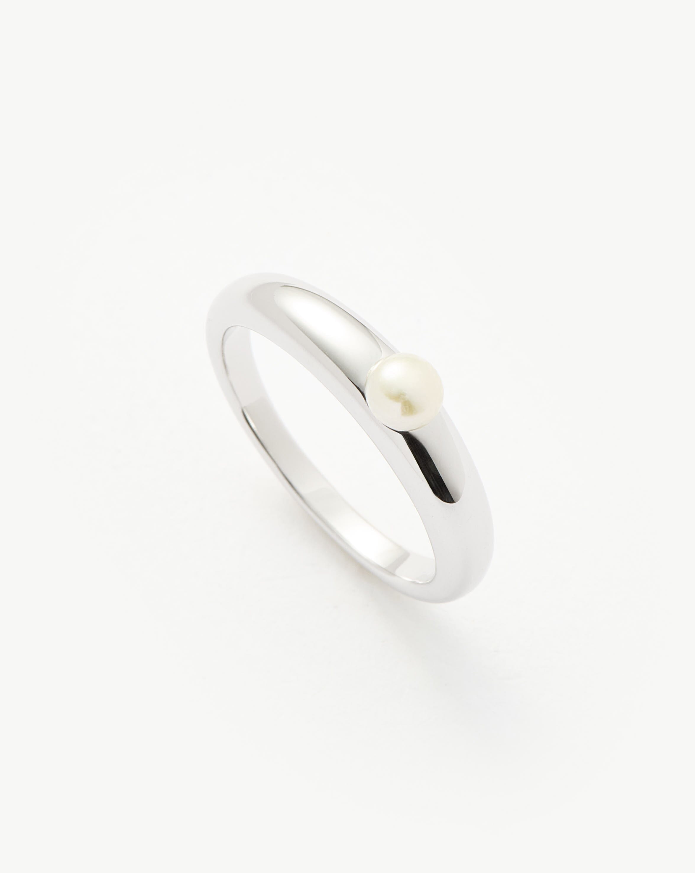 Sterling Silver Pearl Stacking Ring Set - Elegant Button Pearl Jewelry for Women | Perfect for Layering, Everyday Wear & Special Occasions