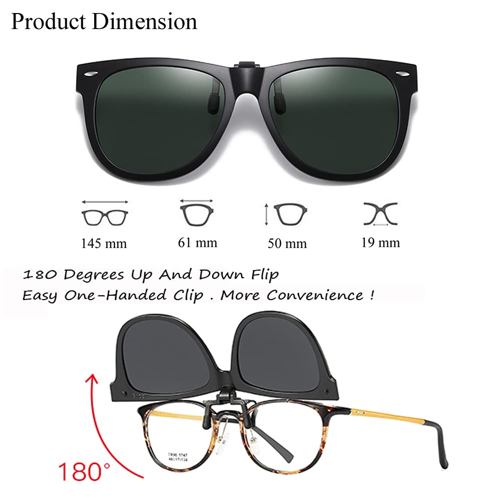 Polarized Clip-on Sunglasses for Men & Women - Anti-Glare Flip-Up Driving Glasses for Prescription Eyewear - Perfect for Outdoor Activities, Driving, and Travel