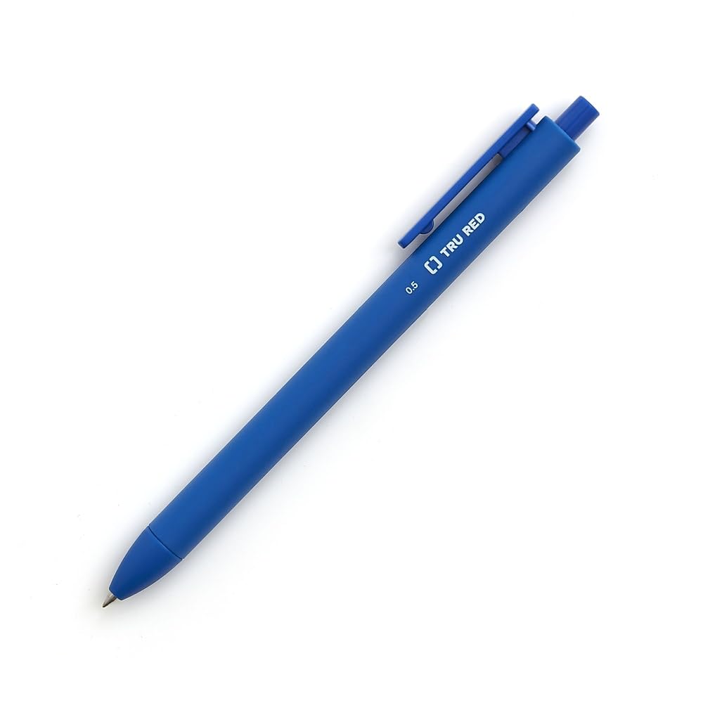 STAPLES TRU RED Retractable Quick Dry Gel Pens - 12 Pack Fine Point 0.5mm Blue Ink Pens for Office, School & Note Taking - Smooth Writing No Smear Gel Pen Set for Professionals & Students