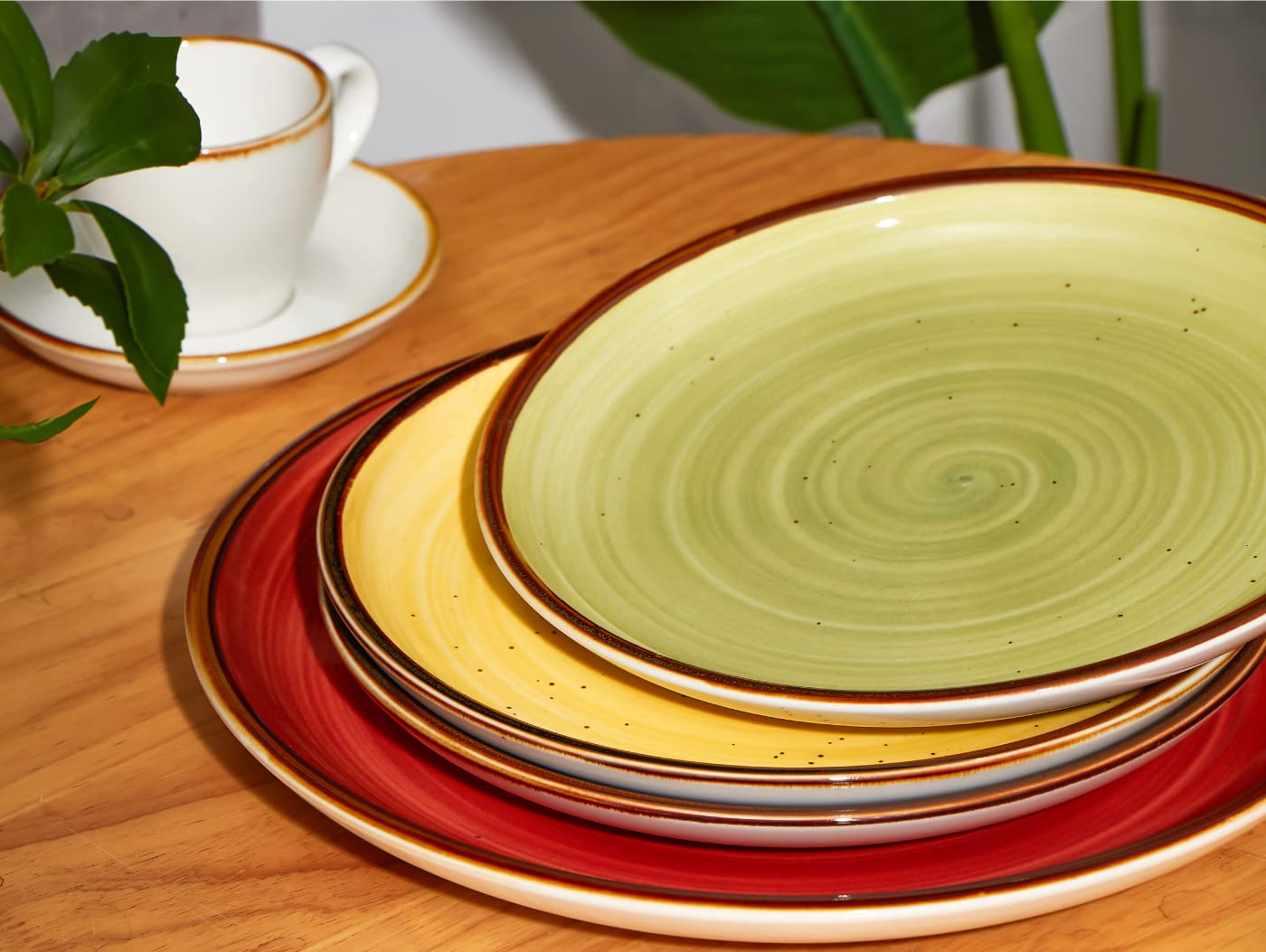 ONEMORE 8.5 Inch Porcelain Dinner Plates Set of 4 - Microwave, Oven & Dishwasher Safe Ceramic Plates for Dessert, Salad & Appetizers | Elegant Speckled Serving Dishes for Dining, Parties & Home Decor