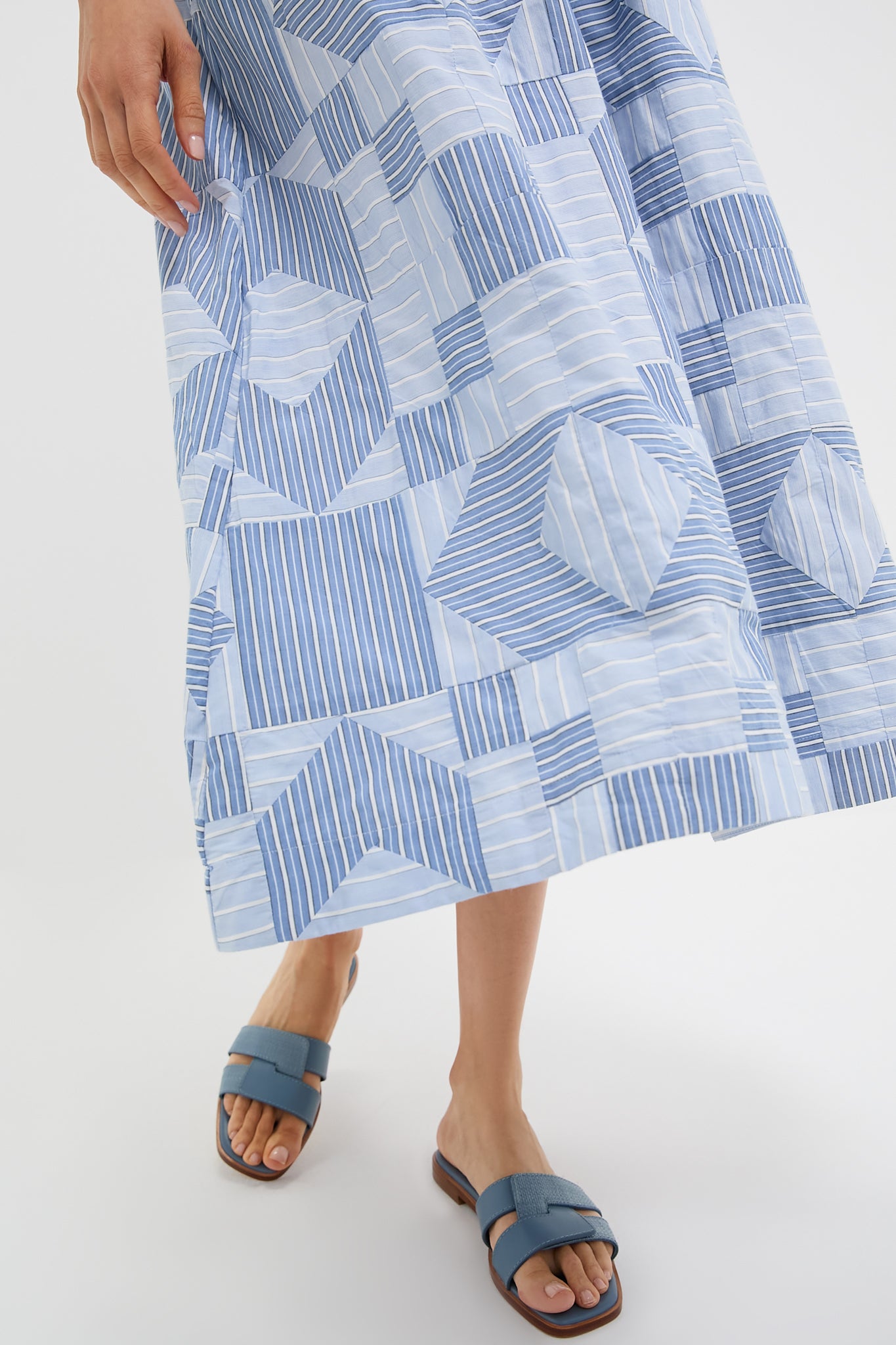 Blue Helmi Striped Shirting Midi Dress for Women - Casual Summer Flowy Dress for Beach, Brunch & Date Night
