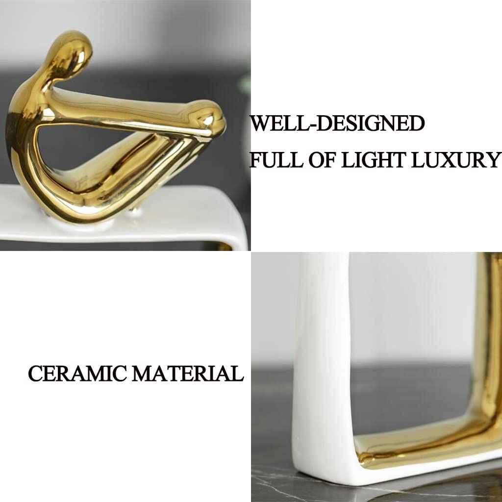 Ceramic Statue Table Decor - Gold Abstract Thinker Sculpture for Living Room, Bedroom & Shelf Decor | Meditation & Home Accents for Zen Spaces