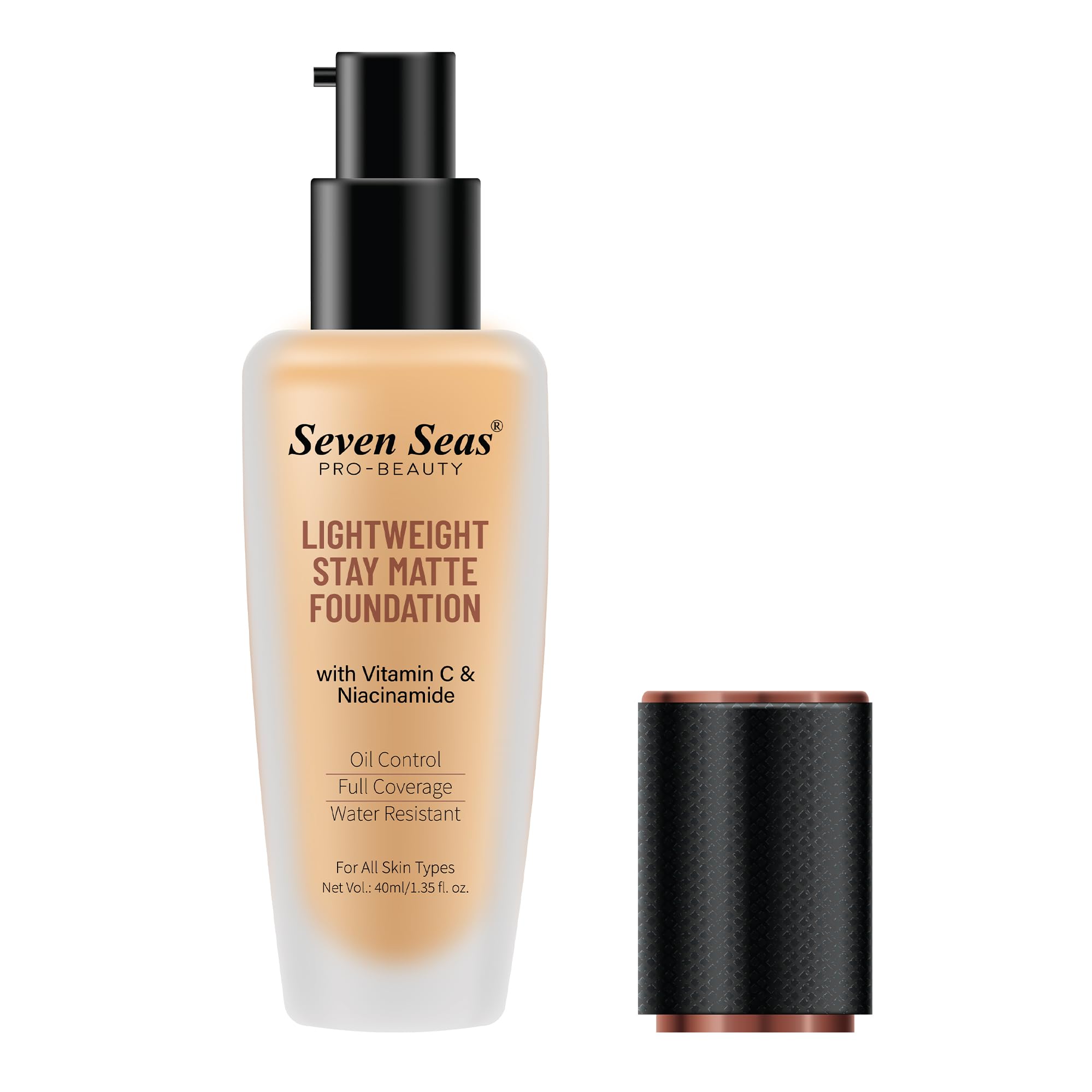Seven Seas Stay Matte Lightweight Foundation - Oil Free, Full Coverage, SPF 15 - For All Skin Types | Non-Comedogenic & Hypoallergenic | Paraben-Free Makeup (Nude) | Perfect for Daily Wear & Special Occasions