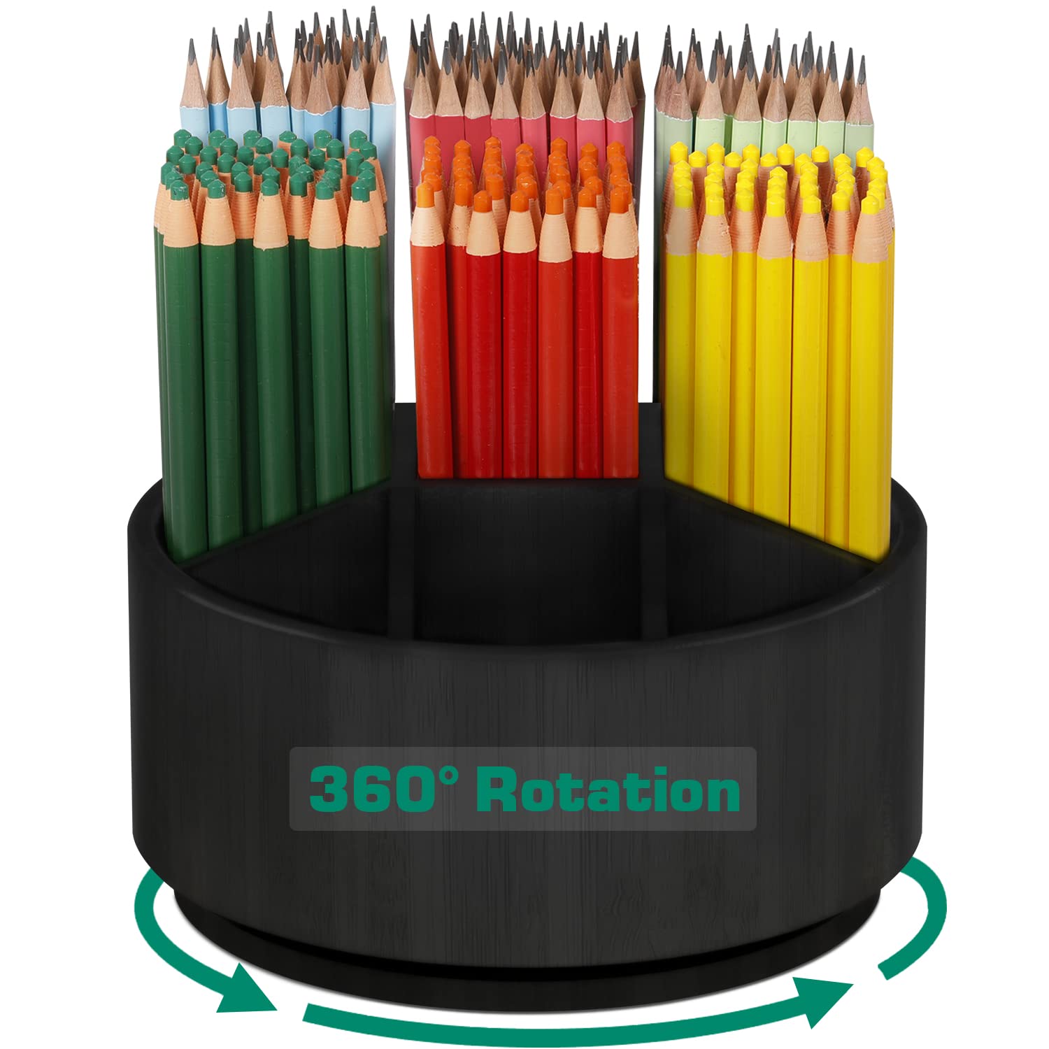 Bamboo Rotating Art Supply Organizer - Spinning Round Pen & Pencil Holder, Desktop Carousel for Markers, Colored Pencils & Craft Supplies - Durable & Sturdy Black Organizer - Perfect for Artists, Students & Office Workspaces