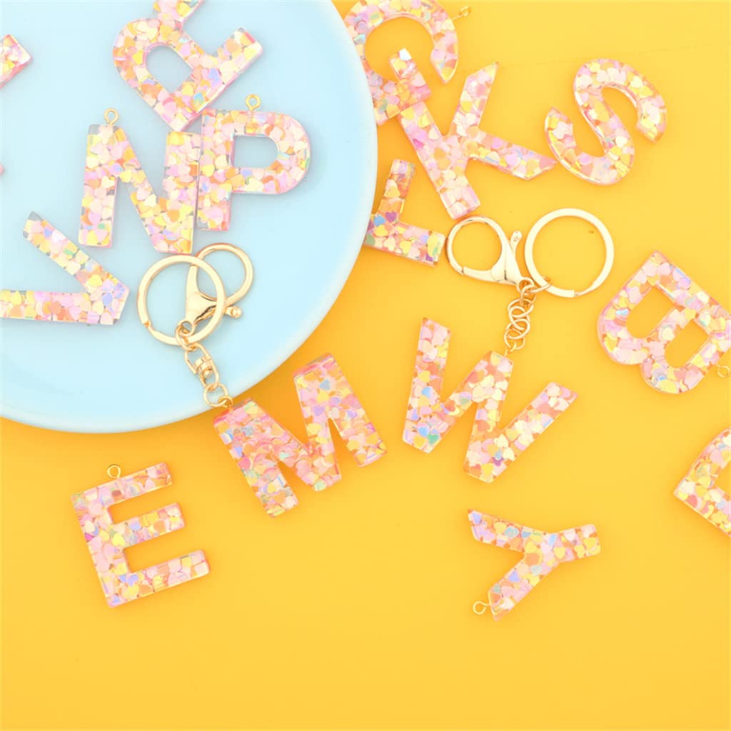Personalized A-Z Alphabet Resin Keychain with Clear Heart Sequins - Initial Letter Key Ring for Women, Bag Charms & Accessories - Perfect for Gifts, Keychains, Backpacks & Purse Decor