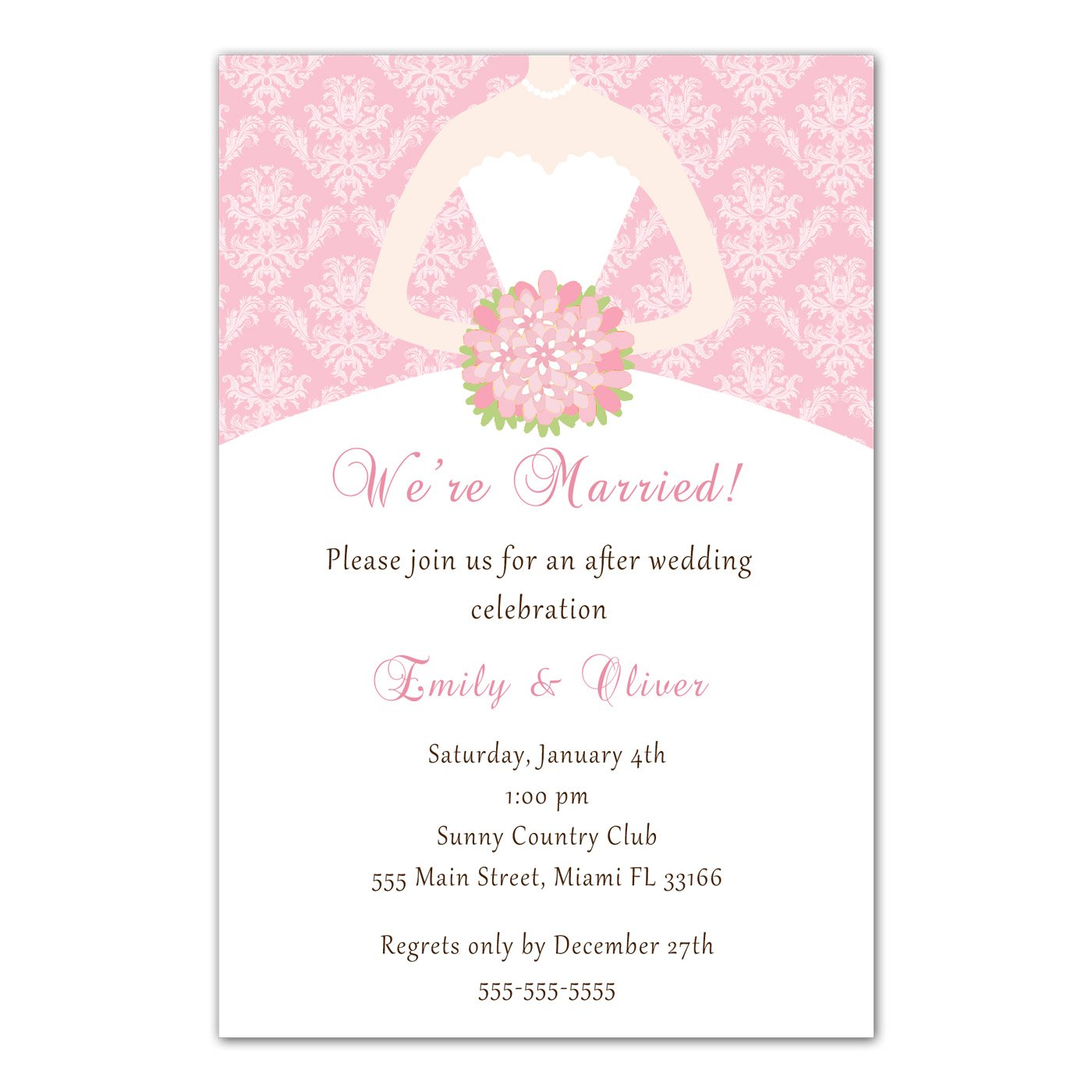 50 Elegant Pink Damask After Wedding Celebration Invitations with Envelopes - Perfect for Post-Wedding Parties, Bridal Showers & Anniversary Celebrations