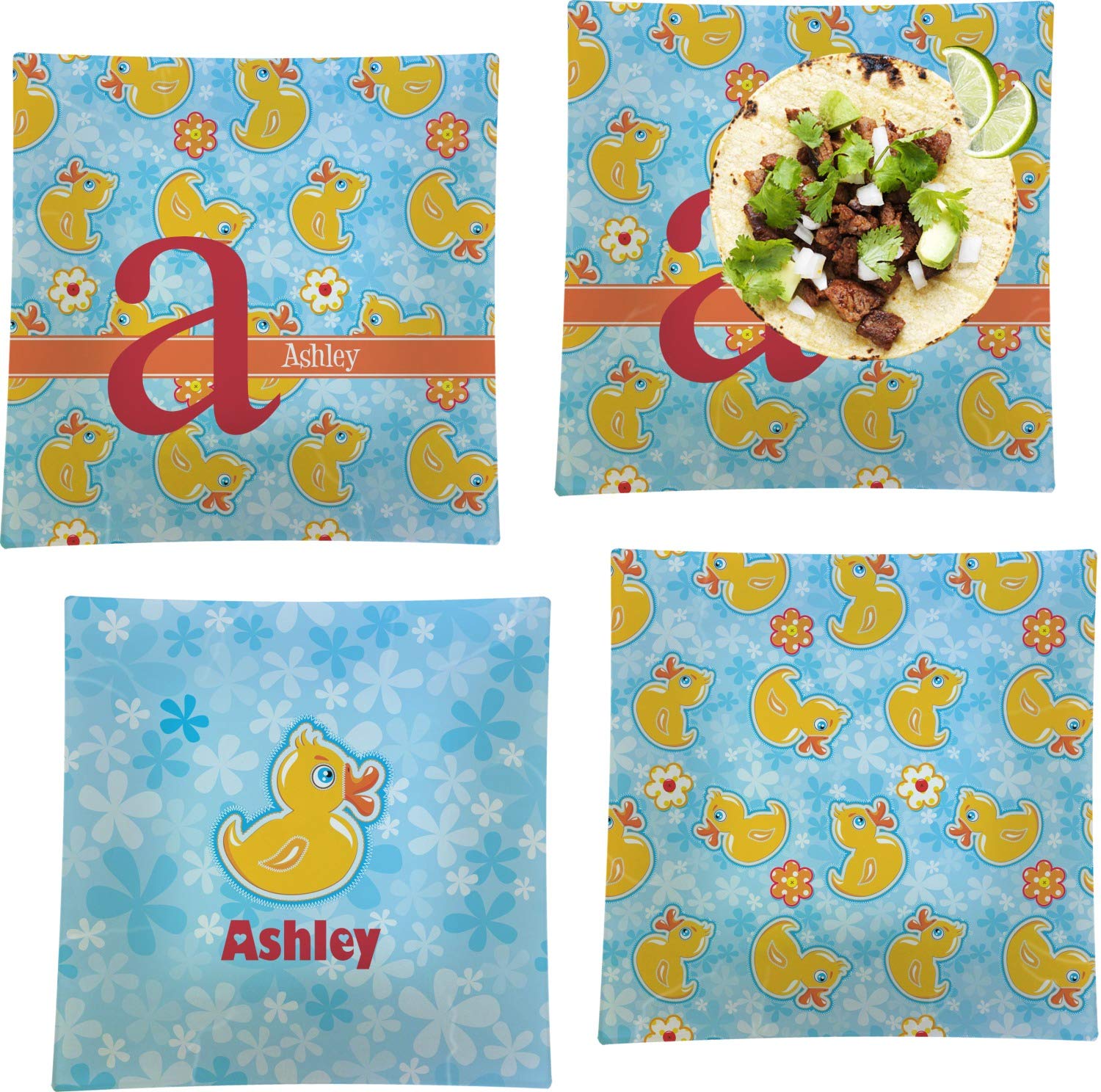 Personalized Rubber Duckies & Flowers Set of 4 - 9.5