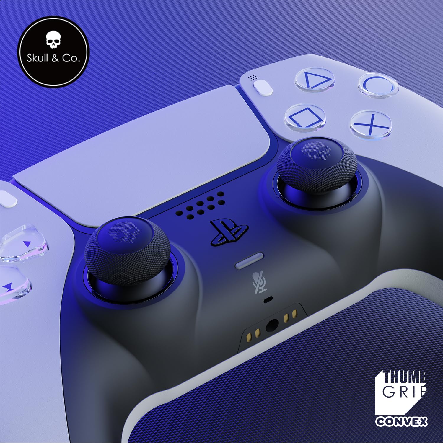 Skull & Co. Convex Thumb Grip Caps - 2 Pairs (4pcs) for Nintendo Switch Pro Controller & PS5/PS4/Slim/Pro Controllers - Enhanced Gaming Comfort & Precision - Neon Blue - Perfect for FPS, Racing & Action Games