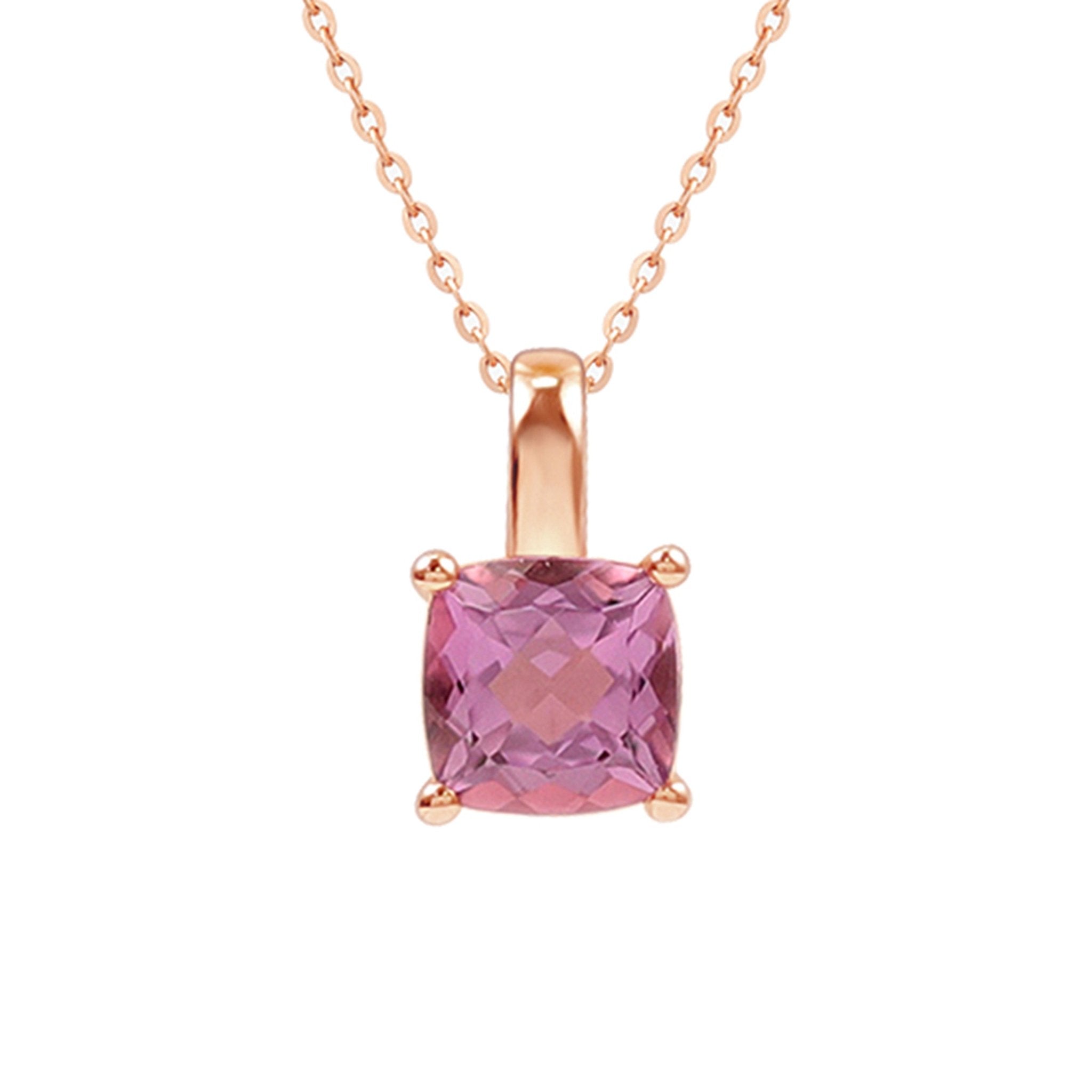 14k Rose Gold Cushion Cut Amethyst Pendant Necklace - Elegant Jewelry Gift for Women, Perfect for Valentine's Day, Anniversary & Special Occasions