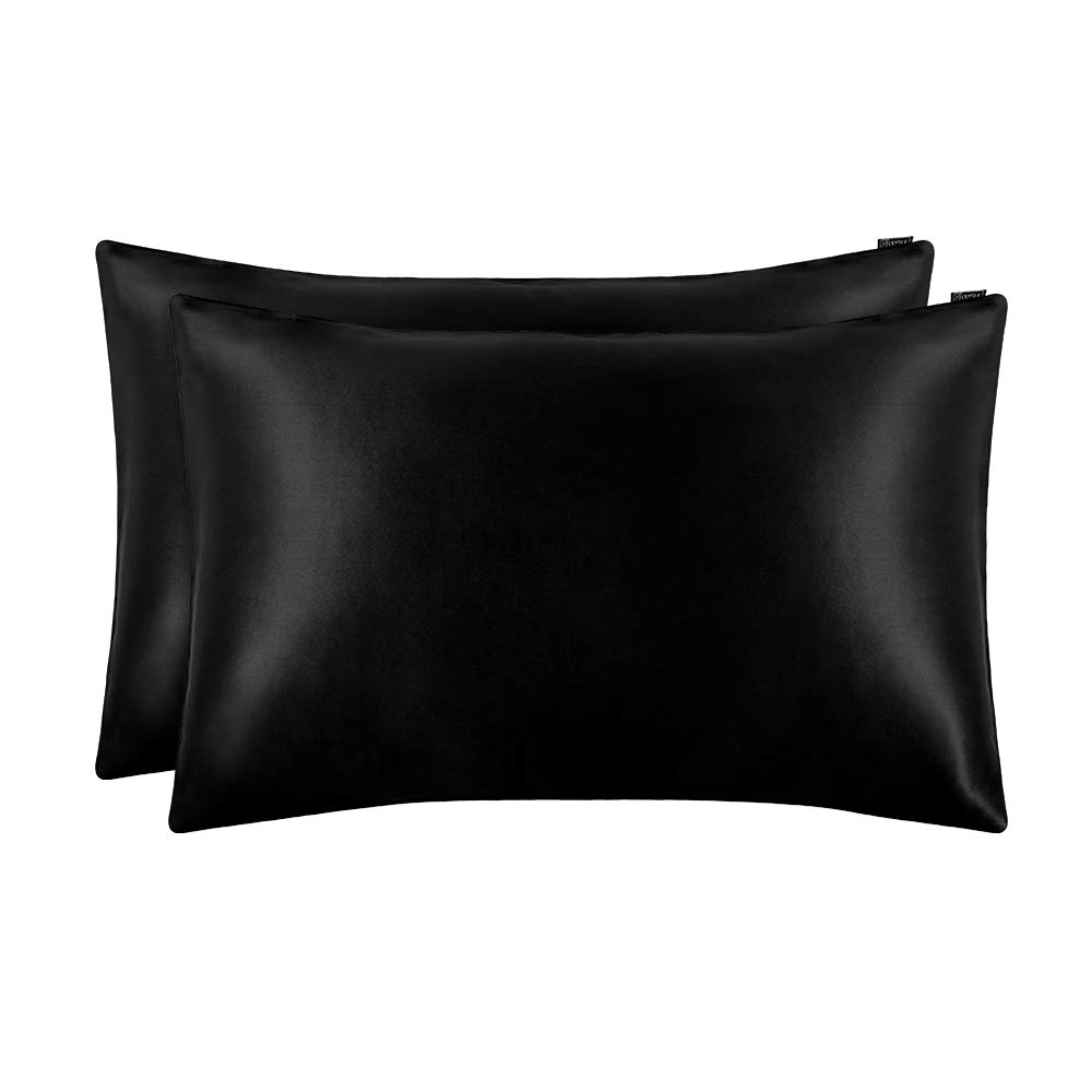 LILYSILK 100% Mulberry Silk Pillowcase King Size (20x36 Inches) - 2 Pack 19 Momme Charmeuse Silk for Hair & Skin Care - Luxury Gift Box (Black) - Perfect for Bedroom, Travel & Spa Relaxation