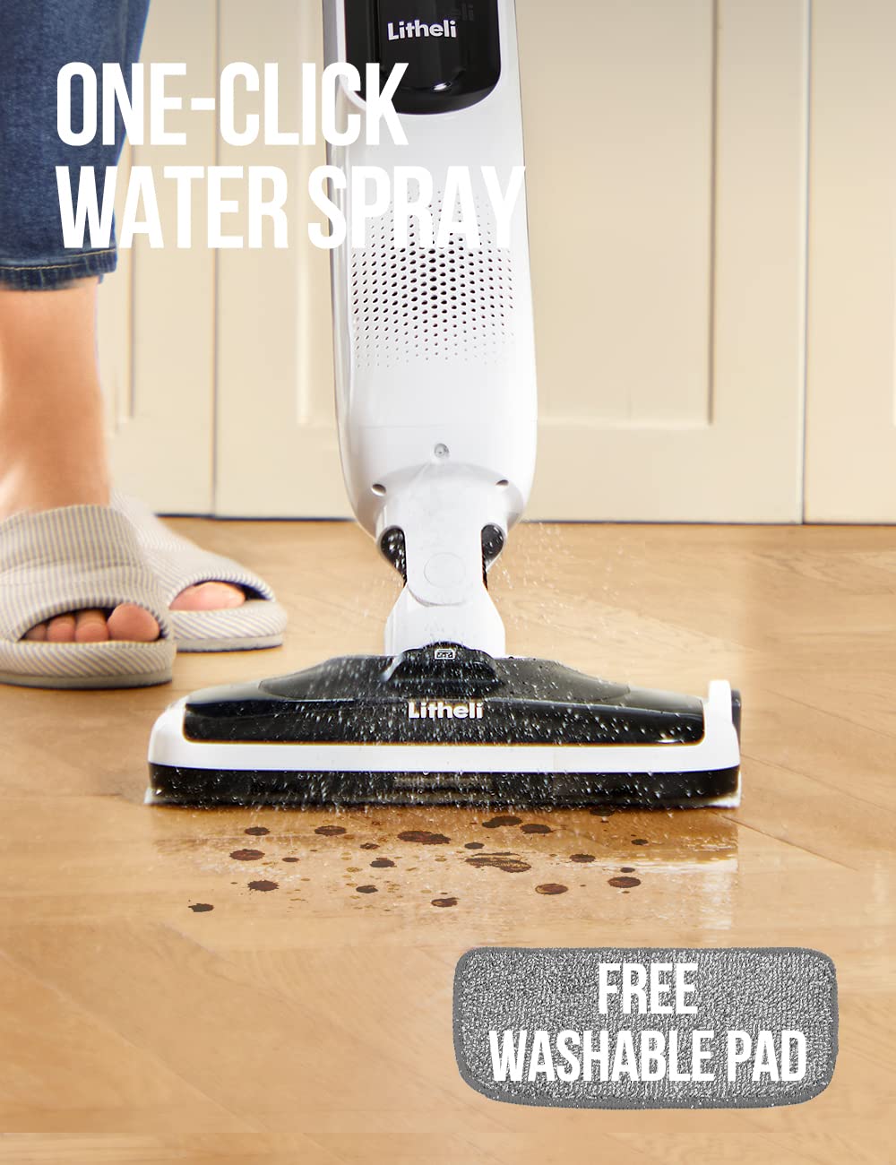 LiTHELi Cordless Vacuum Mop Cleaner - 2-in-1 Hard Floor Stick Vacuum & Wet Dry Mop with 2 Disposable Dust Boxes, 14 Pads & 4000mAh Batteries - Perfect for Hardwood, Tile & Laminate Floors Cleaning