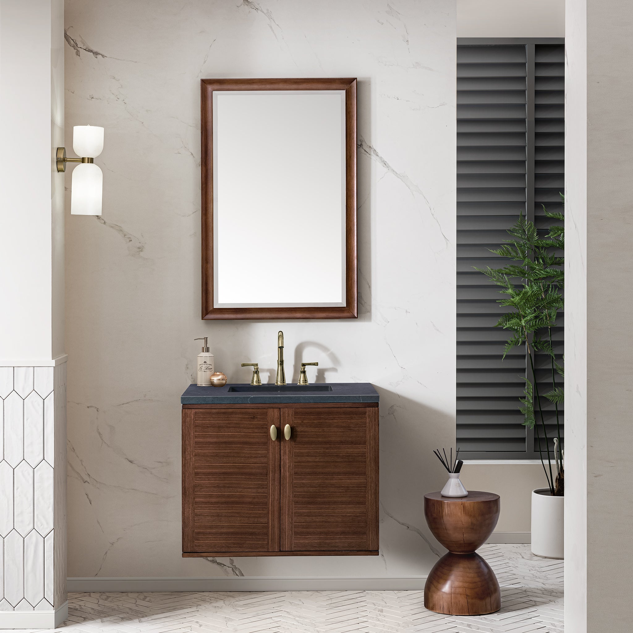 Amberly 30 Inch Single Bathroom Vanity with Sink - Mid Century Modern Walnut Finish for Small Space & Powder Room Remodel