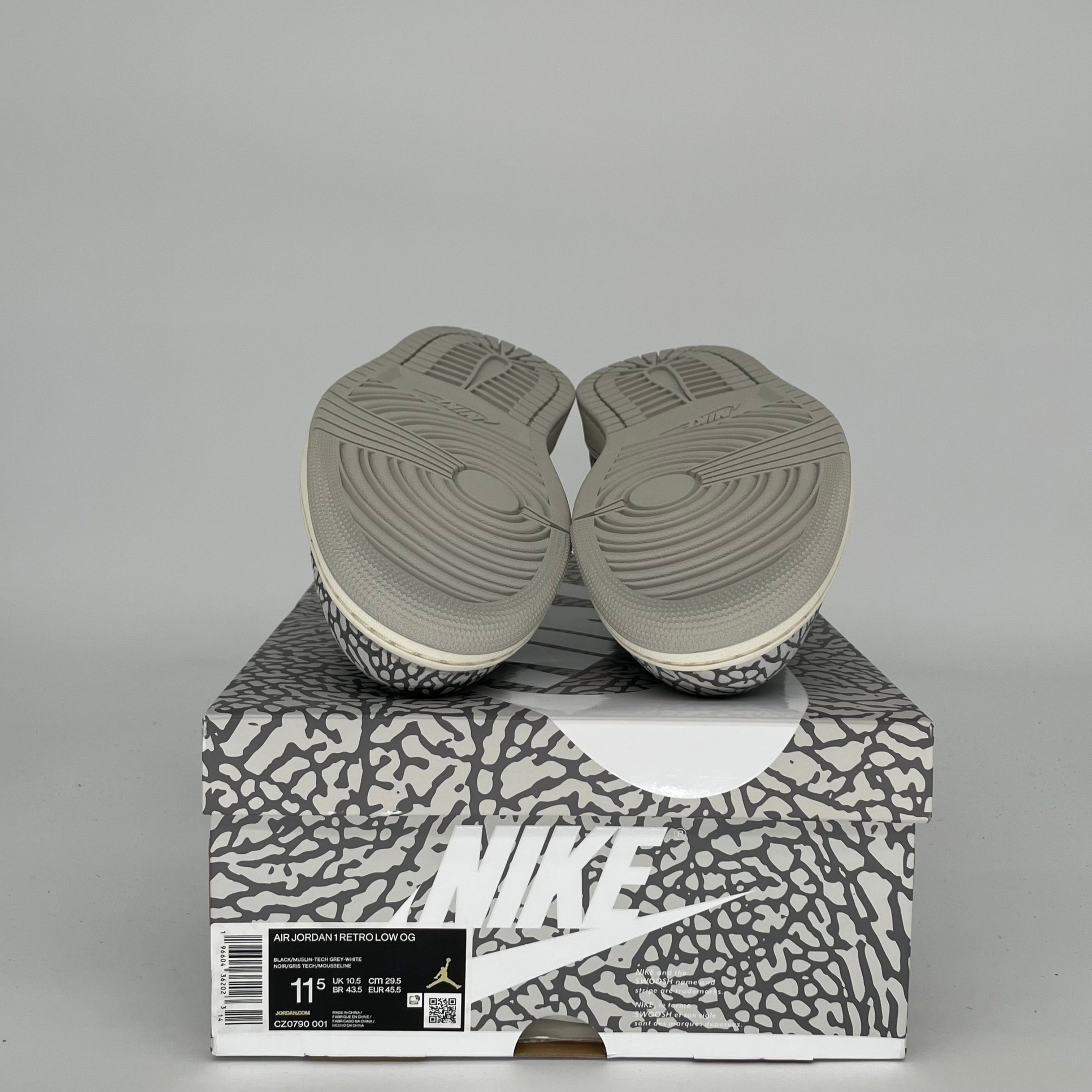 AIR JORDAN 1 LOW Black Cement Men's Basketball Shoes - Size 11.5 (CZ0790-001) | Retro Sneakers for Casual Wear, Street Style & Sports Performance