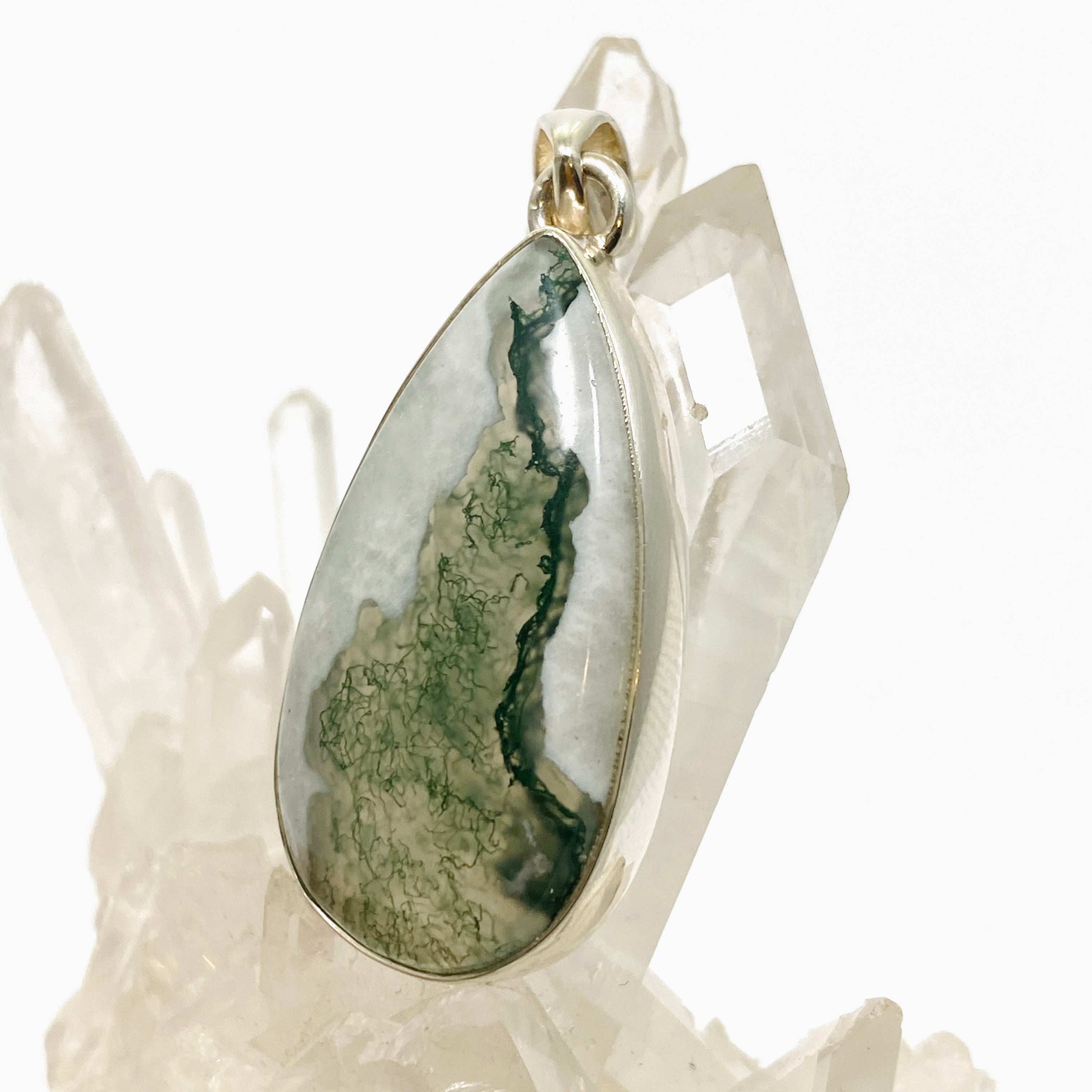 Natural Moss Agate Teardrop Cabochon Pendant - KPGJ4711 for Jewelry Making, Wire Wrapping & DIY Crafts | Perfect for Necklaces, Earrings & Boho Style Accessories