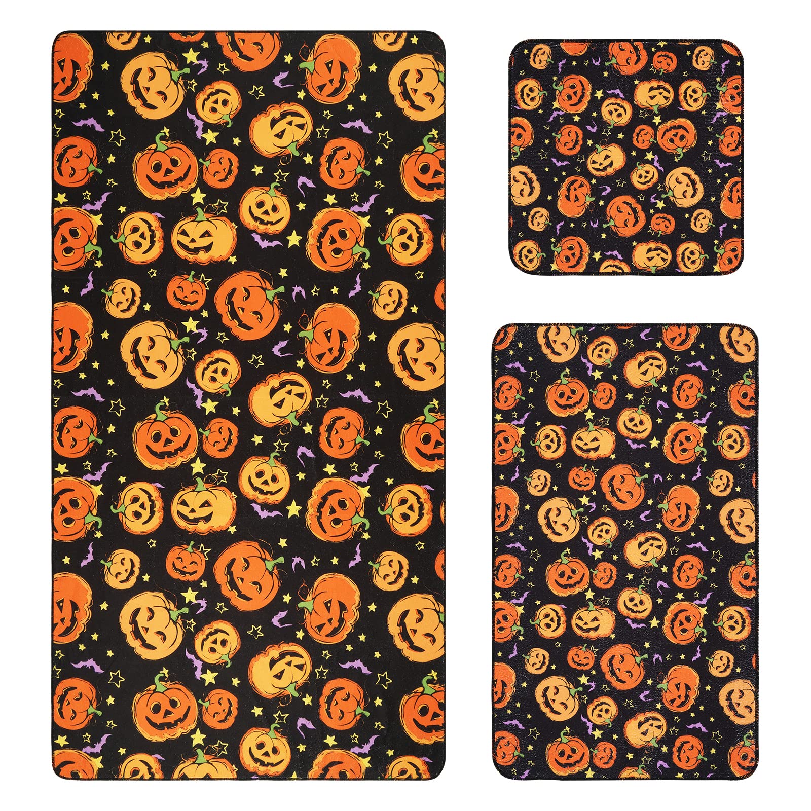 ASPMIZ 3-Piece Halloween Bath Towel Set - Quick Dry Black Pumpkin Design for Bathroom Decor | Perfect for Spooky Home Decor, Travel & Gift Giving | Halloween Party & Themed Bathroom Essentials
