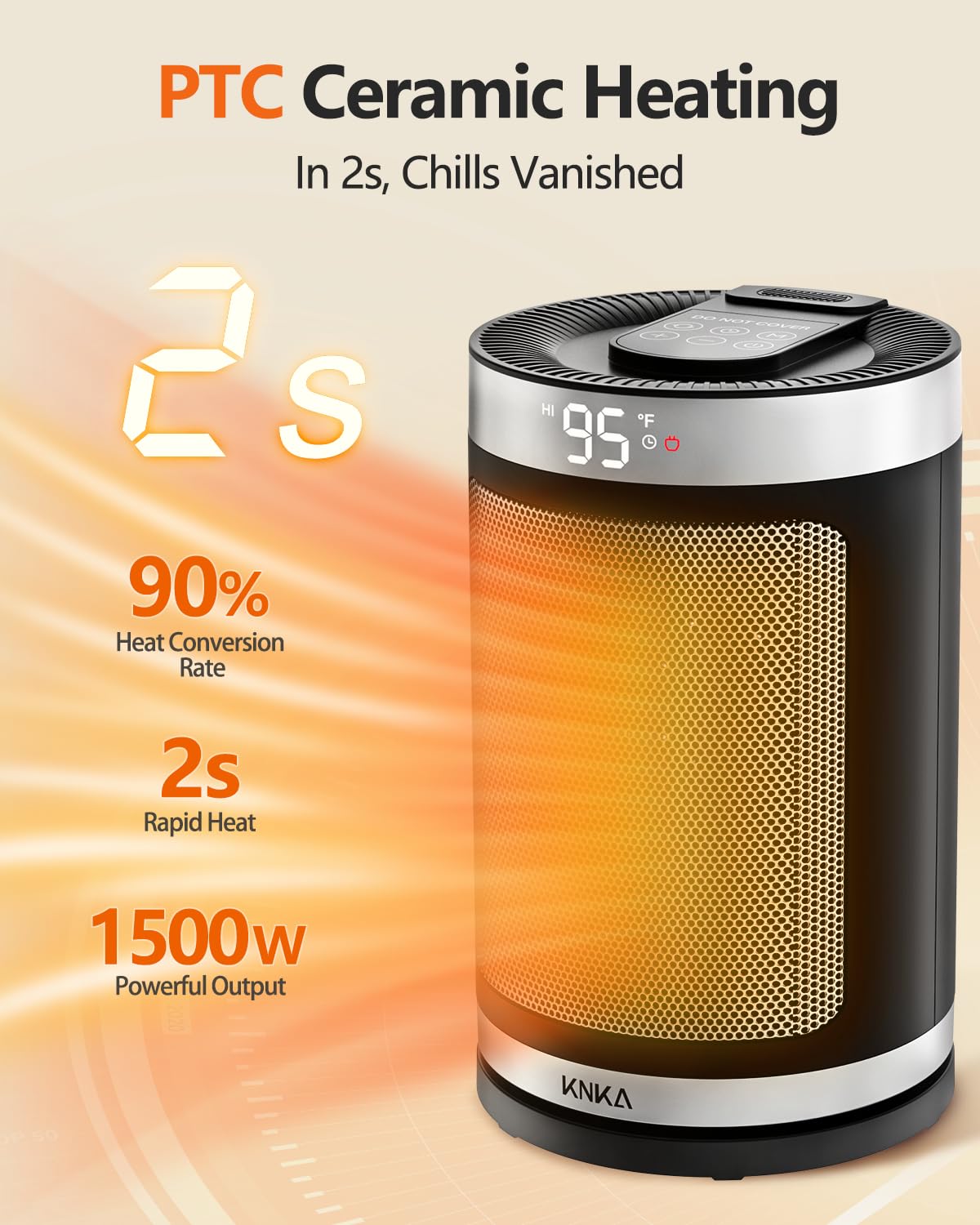 Portable Ceramic Space Heater with Thermostat - 1500W Fast Heating, 90° Oscillation, 4 Modes & 12H Timer - ETL Certified Indoor Electric Heater for Bedroom, Home & Office Use - Perfect for Winter Warmth & Energy-Efficient Heating