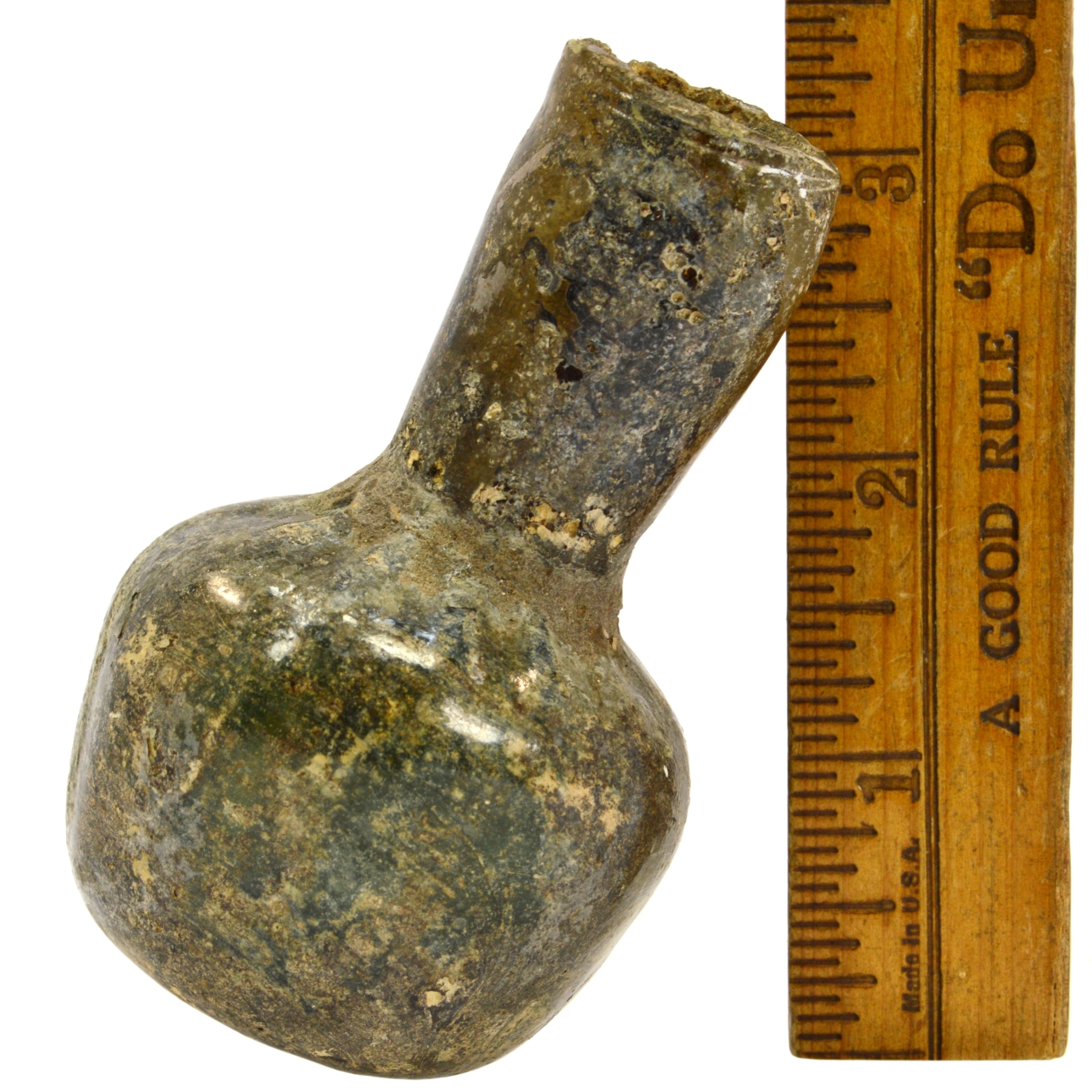 Ancient Roman Free-Blown Glass Flask Bottle Vessel 3.25