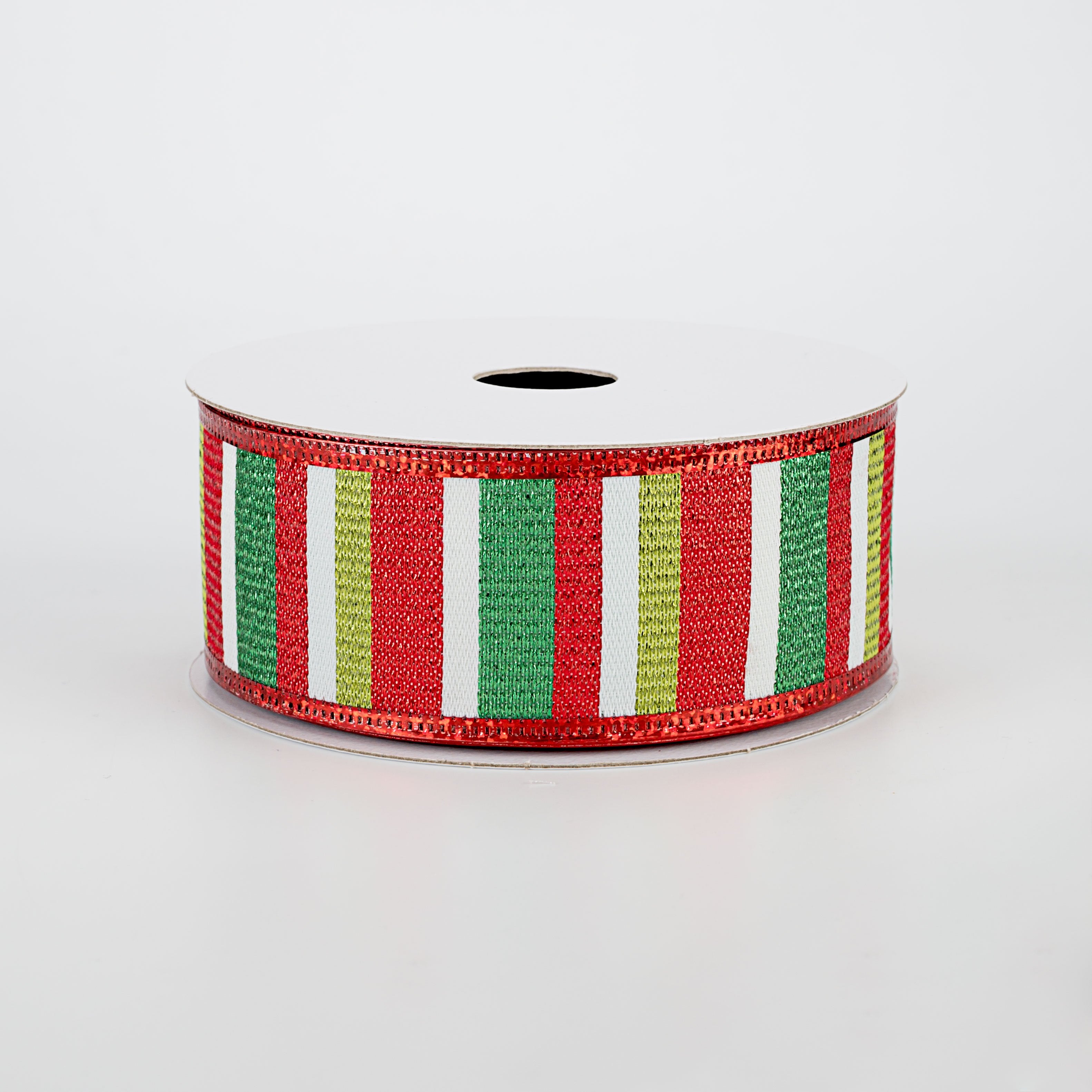 1.5 Inch Metallic Edge Striped Ribbon - White, Green, Red (10 Yards) - Perfect for Gift Wrapping, Party Decorations, and DIY Crafts