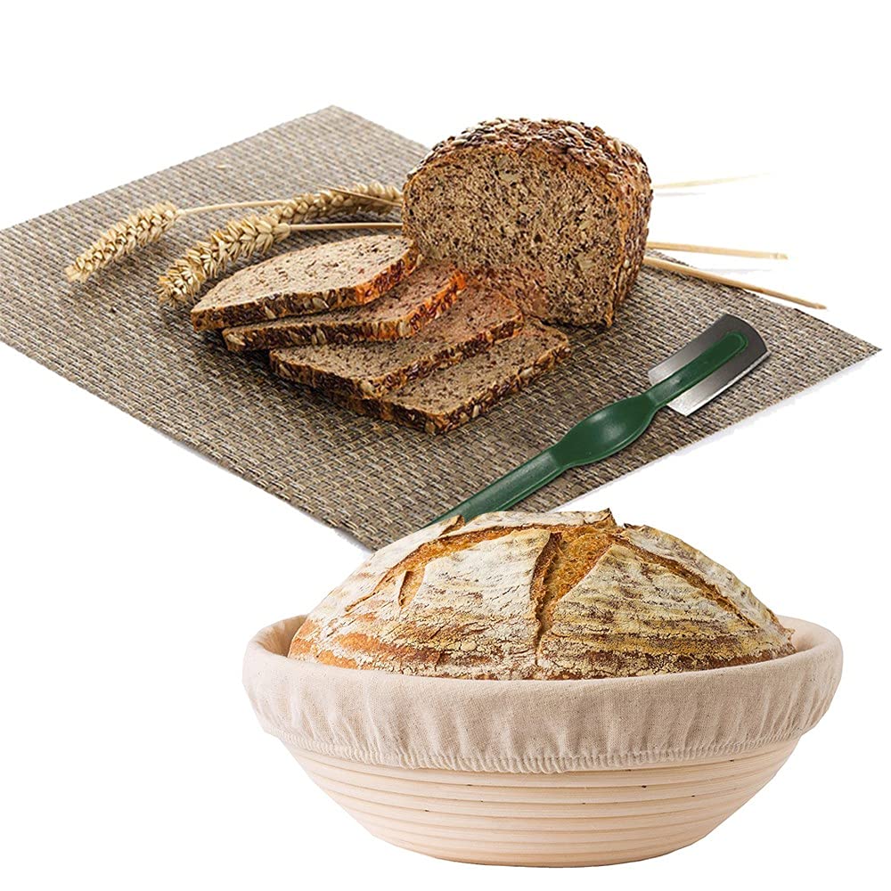 Meltset 2-Pack Round Natural Rattan Bread Proofing Baskets (7.1 Inch) with Bread Lame, Dough Scraper & Linen Liner - Professional & Home Baking Supplies for Sourdough, Artisan Bread Making