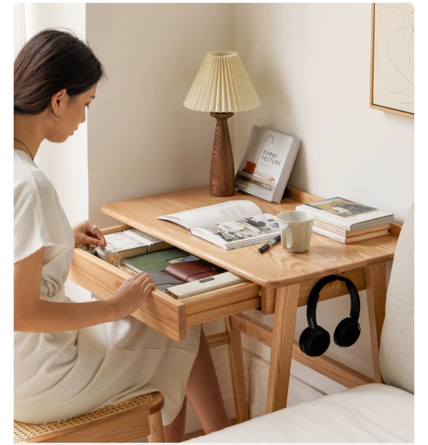 Solid Oak Wood Office Desk - Modern Console Table for Home & Office - Perfect for Workspaces, Living Rooms & Entryways
