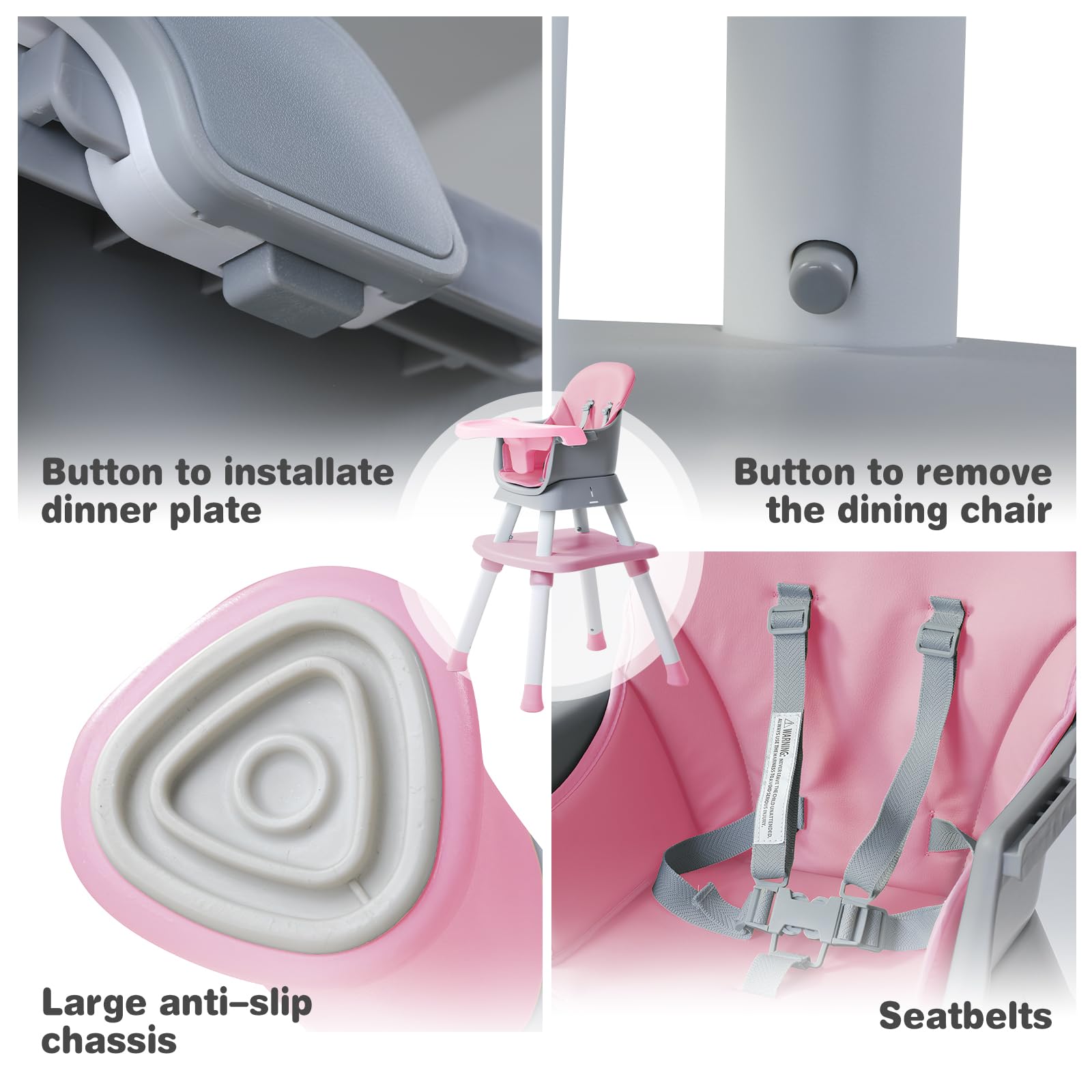 8-in-1 Convertible Baby High Chair with Removable Tray - Adjustable Toddler Learning Table, Building Block Play Table & Kids Stool Set (Pink) - Perfect for Mealtime, Playtime & Early Childhood Development