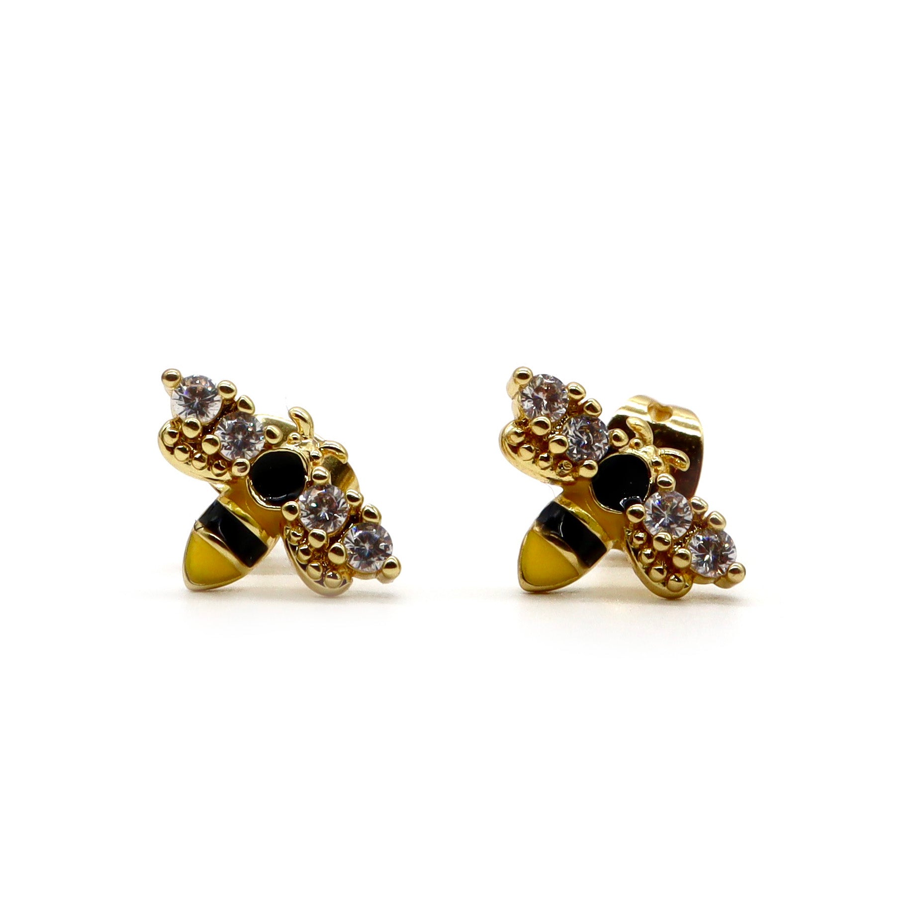 18K Gold Plated Bee Stud Earrings with Crystals - ROMALI Elegant Jewelry for Women, Perfect for Daily Wear, Parties & Gifts