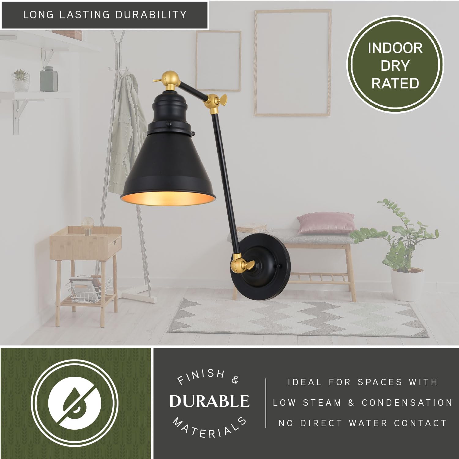 VAXCEL Alexis 6-Inch Adjustable Swing Arm Wall Lamp - Oil Rubbed Bronze & Satin Gold Finish with Metal Shade - Perfect for Bedroom Reading, Office Task Lighting & Living Room Decor