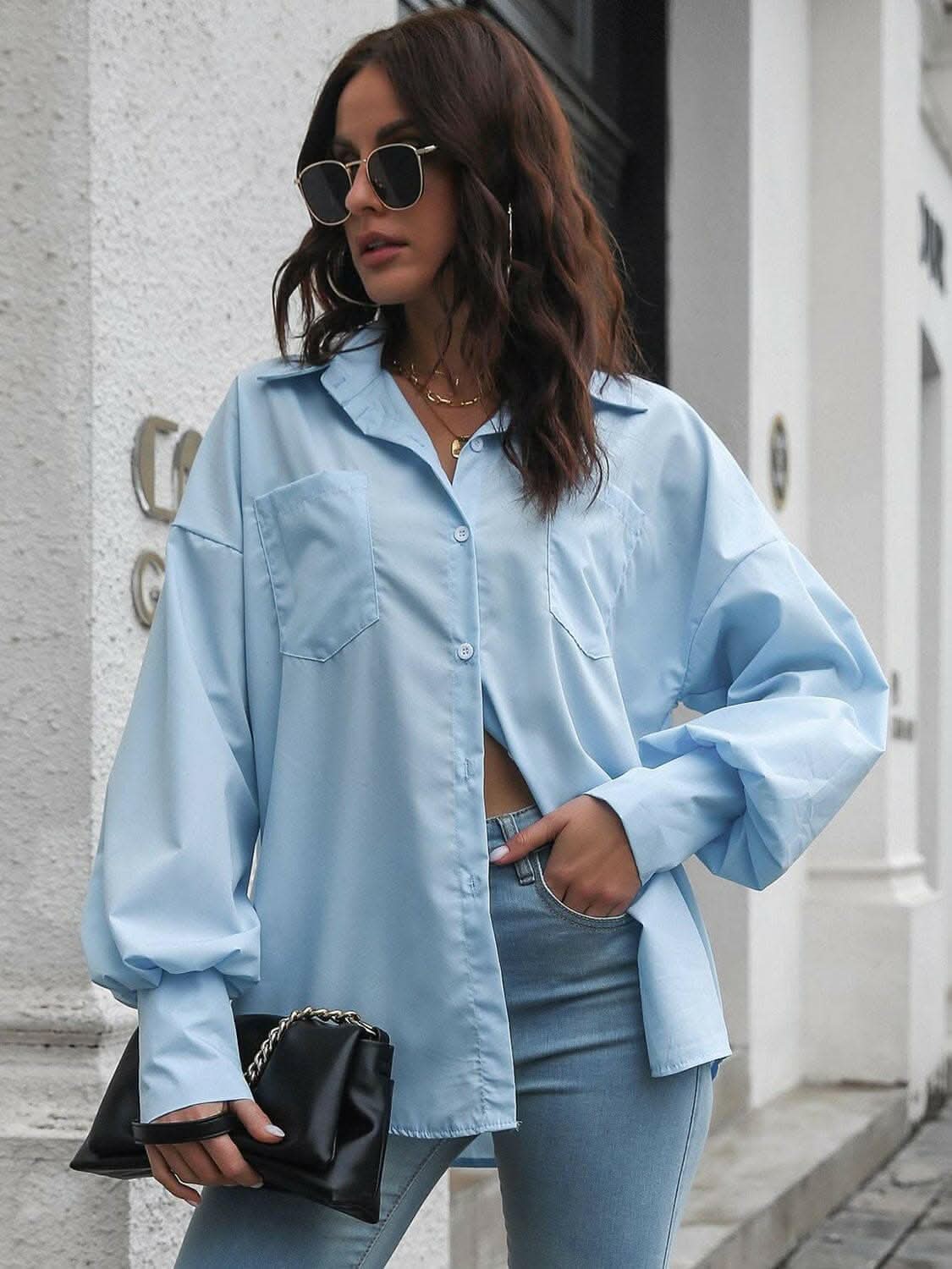 Stylish Lantern Sleeve Blouse for Women - Trendy Loose Fit Tops for Casual Outings & Office Wear