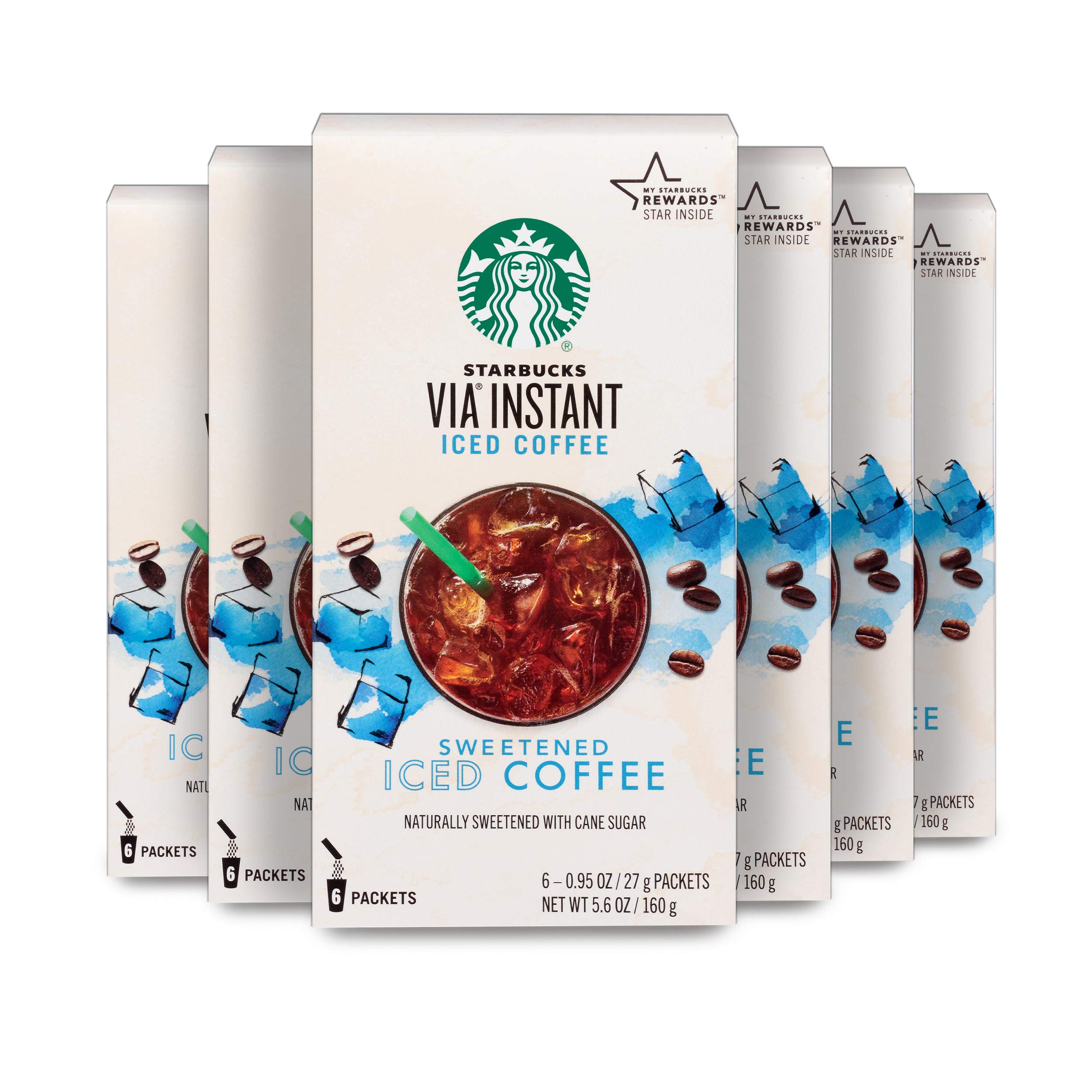 Starbucks VIA Instant Coffee Medium Roast Packets - Sweetened Iced Coffee - 6 Boxes (36 Packets) for Home, Office & Travel - Perfect for Camping & Quick Breakfast