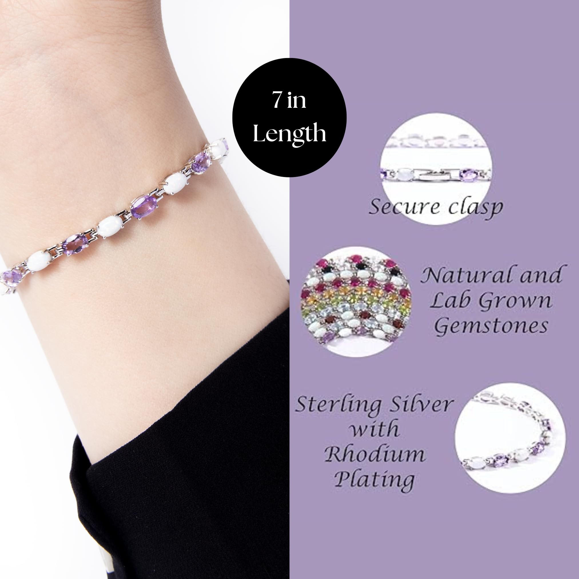 Silver Smile Amethyst Bracelet for Women - 7 Inch Tennis Birthstone Sterling Silver Bracelet with Citrine, Garnet, Aquamarine, Emerald, Sapphire, Opal, Ruby, Peridot & Topaz | Elegant Jewelry Gift for Birthday, Anniversary & Special Occasions