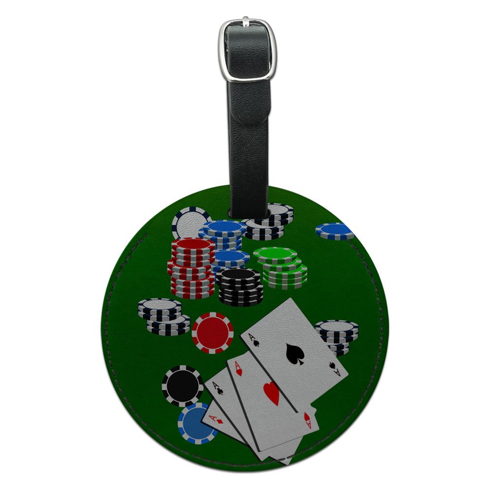 Poker Aces Leather Luggage Tag - Casino Themed Suitcase ID Tag for Carry-On Bags, Black | Perfect for Travelers & Poker Enthusiasts