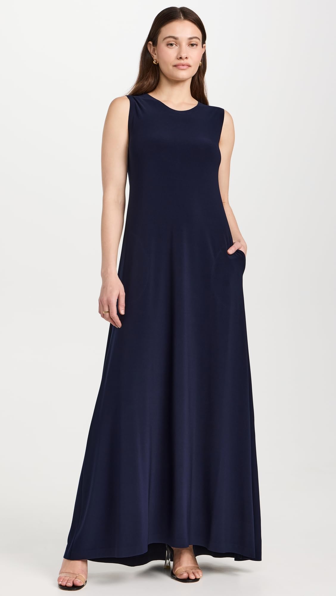 Norma Kamali Women's Sleeveless Swing Maxi Dress - Flowy Summer Beach Dress for Vacation, Wedding Guest & Casual Outings