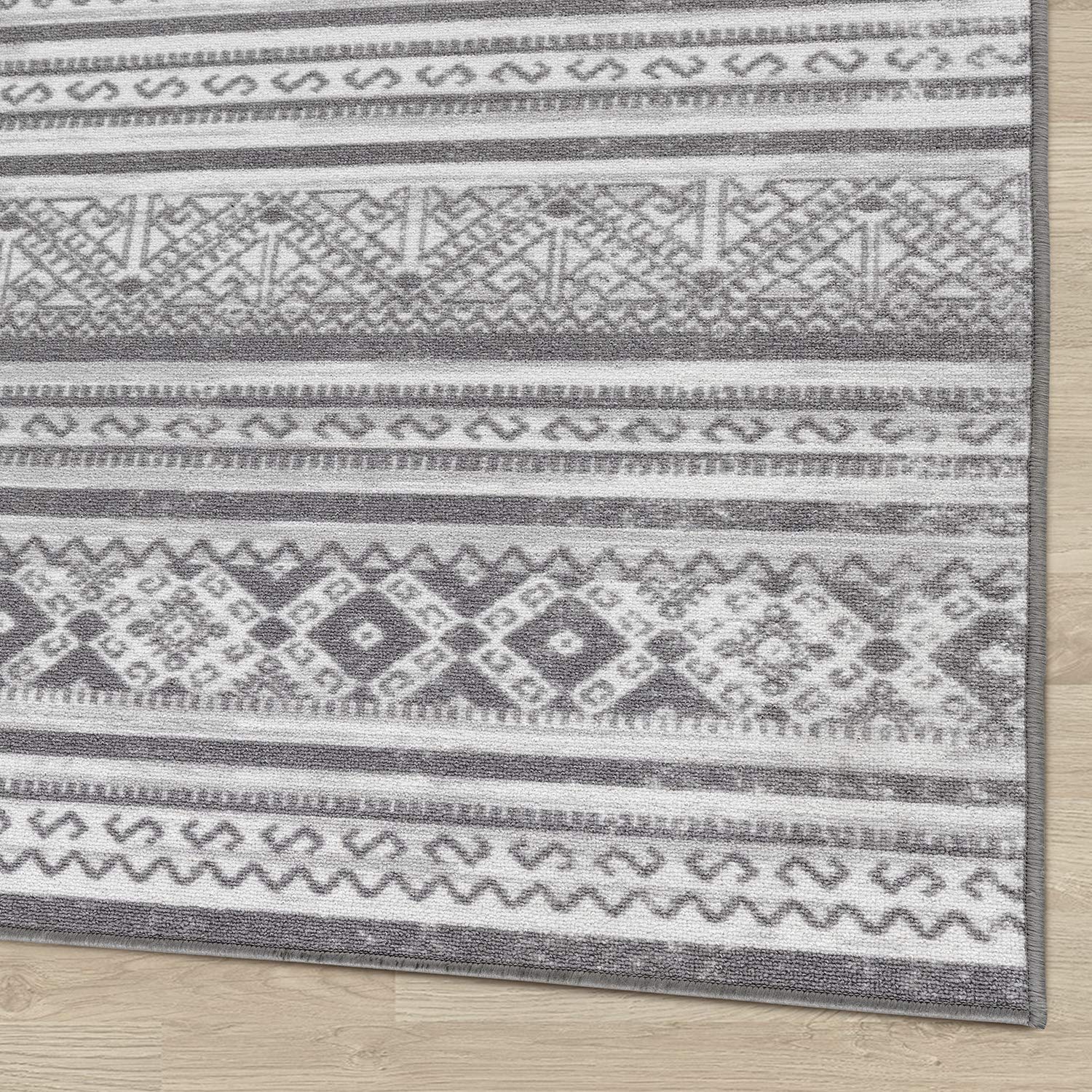 Non-Slip Moroccan Geometric Area Rug 6x9 Feet - Silver Gray Low Pile Indoor Rug with Rubber Backing for Living Room, Bedroom & Office | Antep Rugs Alfombras