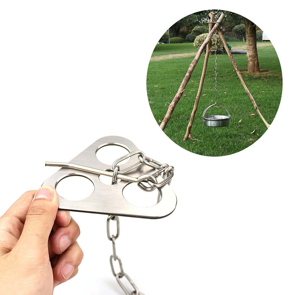 **Adjustable Camping Tripod with Chain for Hanging Pots Over Fire - Outdoor Cooking Gear for Camping, Backpacking & Survival - Perfect for Dutch Ovens, Grilling & Boiling Water**