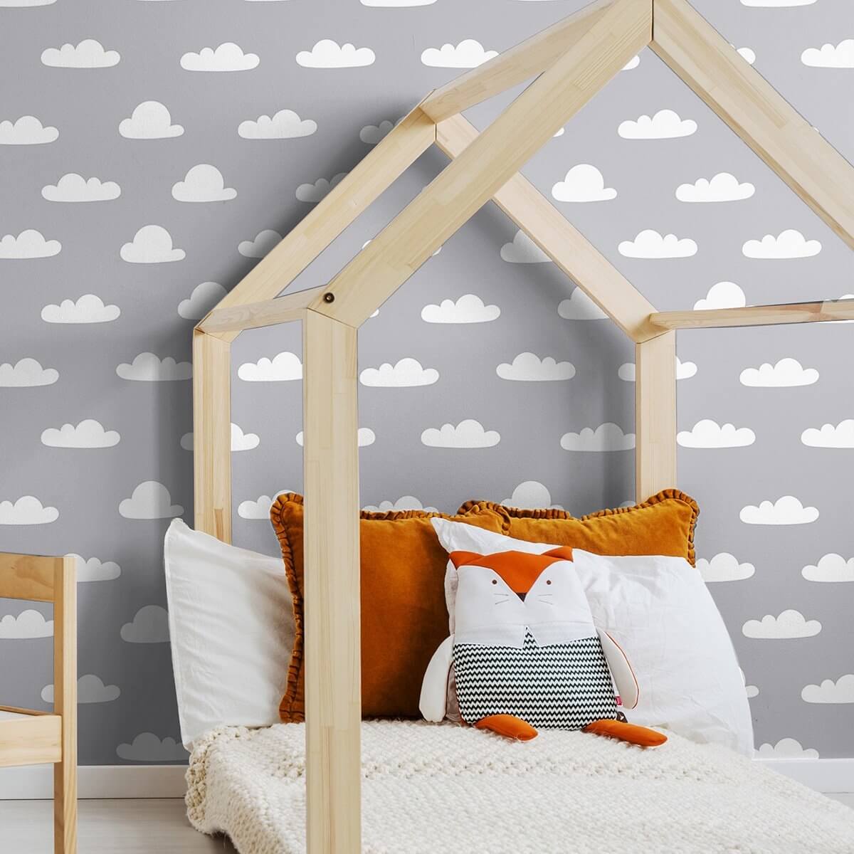 White and Silver Clouds Baby Peel & Stick Removable Wallpaper - Self-Adhesive Nursery Decor for Girls & Boys Rooms - Easy to Install & Remove