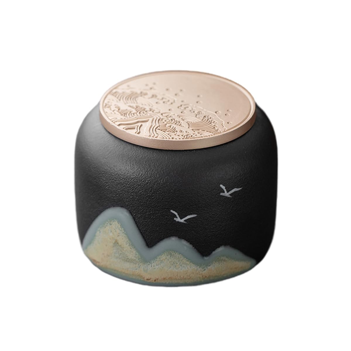 Ceramic Jar Holder with Lid - Anti-Skid Taichi Design for Home & Office Decor | Perfect for Organizing Spices, Tea Bags or Desk Accessories