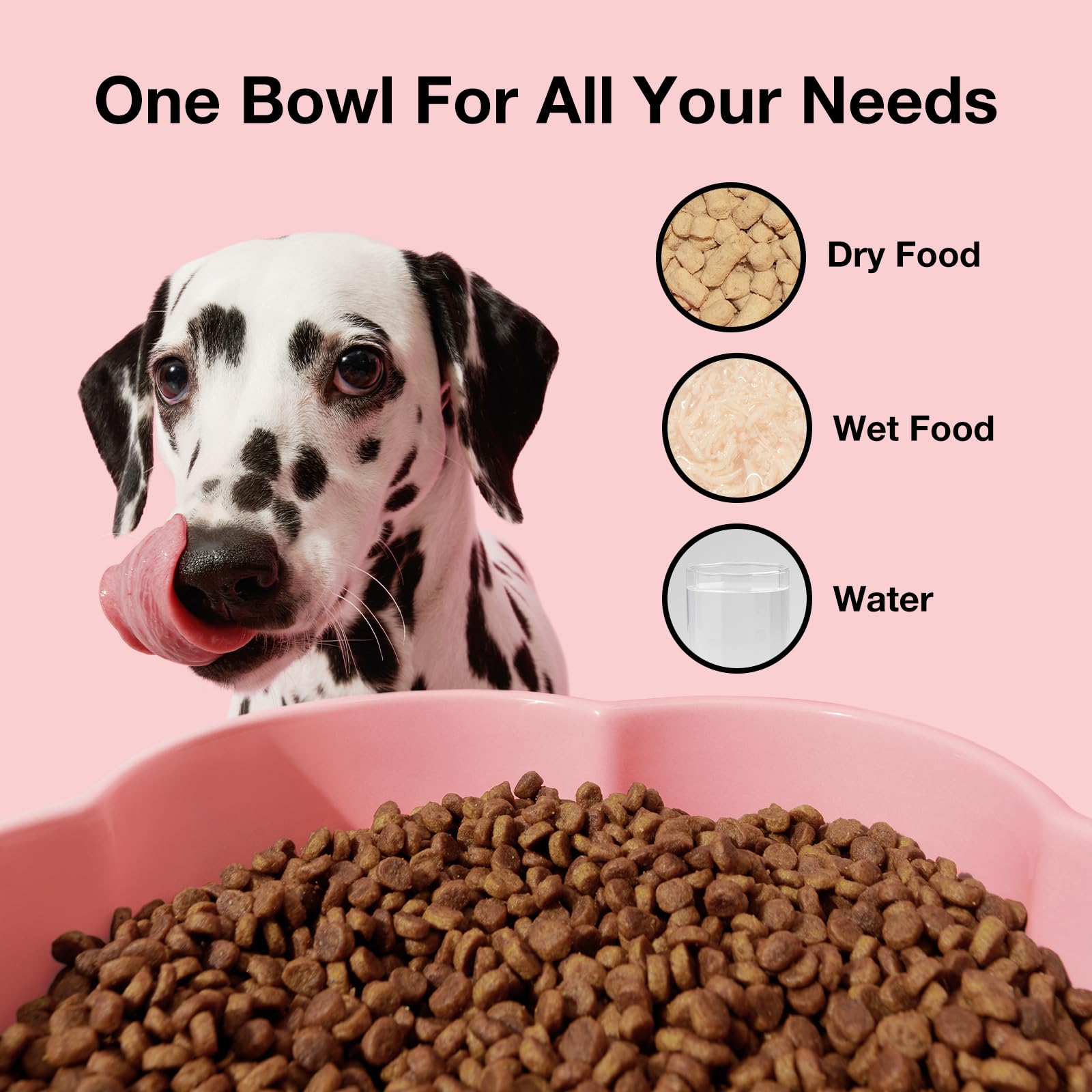 VETRESKA 64oz Ceramic Elevated Dog Bowls with Bamboo Stand - Raised Dog Food & Water Dish for Medium/Large Breeds - Non-Slip Flower Design Pet Feeding Bowls for Dogs & Cats - Perfect for Kitchen, Living Room or Outdoor Use