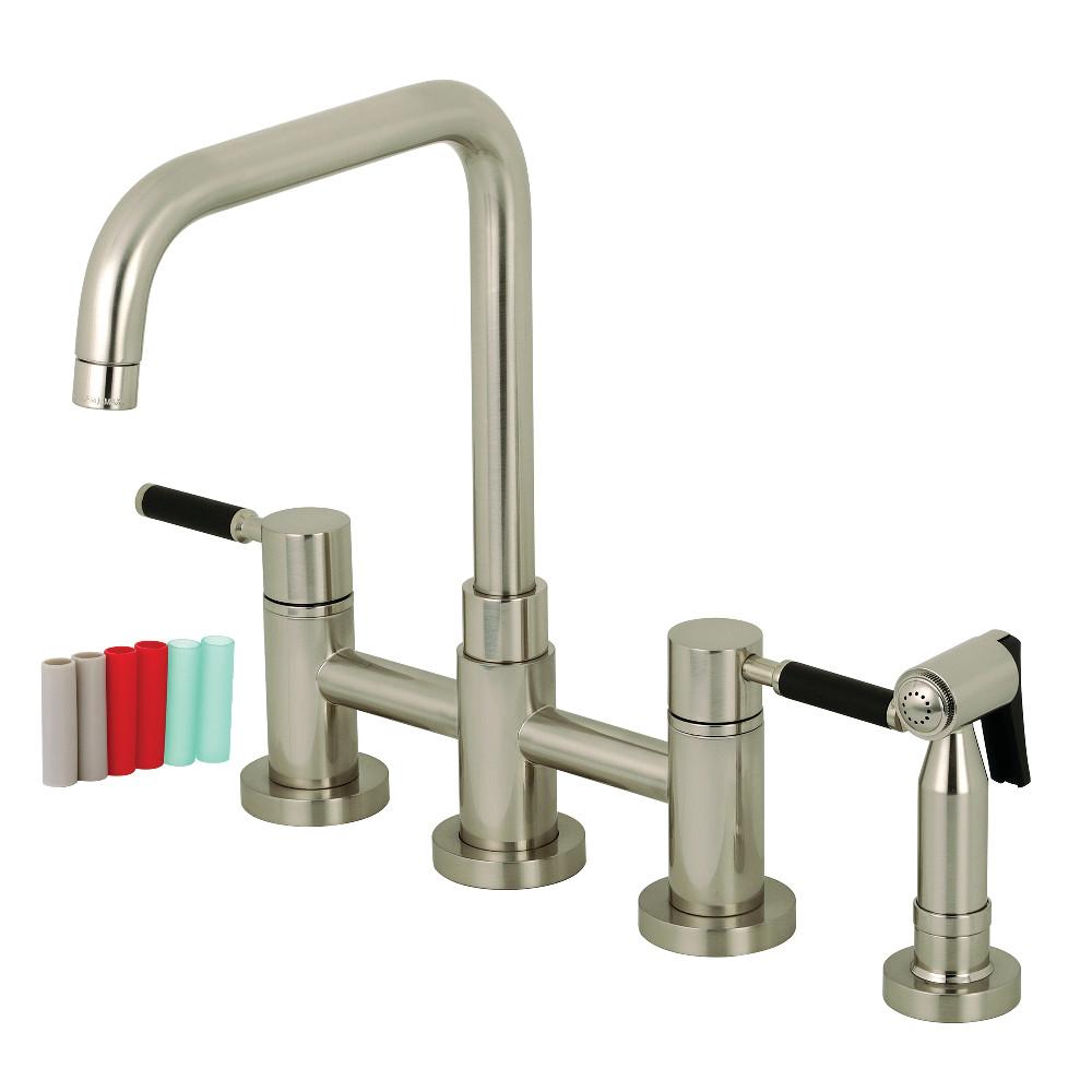 Kingston Brass KS828 Concord Two Handle Bridge Kitchen Faucet with Brass Side Sprayer - Vintage Style Pull Out Sprayer for Farmhouse & Traditional Kitchens