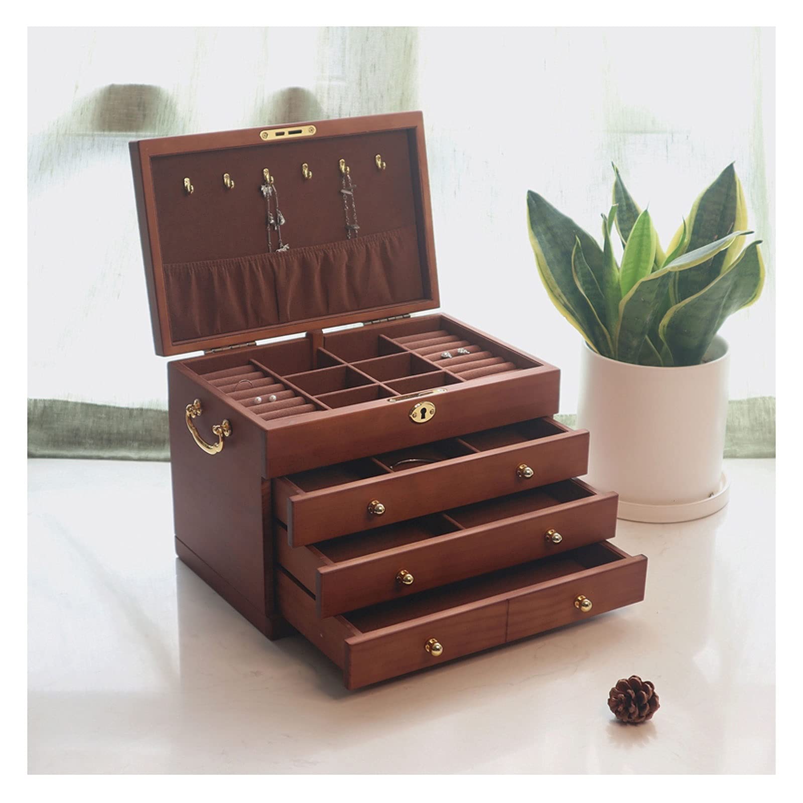 ZLASS 4-Drawer Jewelry Box with Lock - Velvet Storage for Rings, Necklaces, Earrings - Perfect for Travel & Home