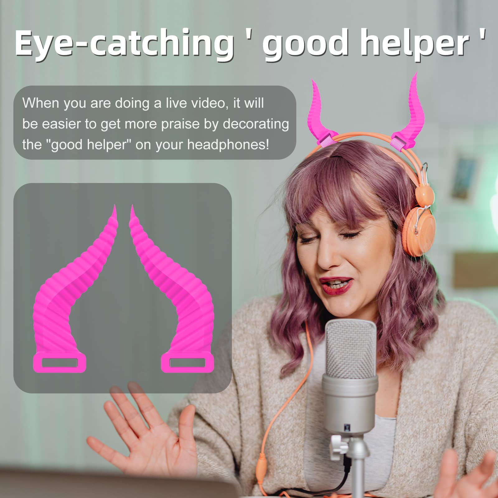 TOLUOHU Cool Horns Headphone Attachment - Adjustable Cosplay Gaming Headset Props for E-Sports Gamers & Streamers (Glow Rose Red) | Compatible with All Over-Ear Headphones | Perfect for Gaming Tournaments, Live Streaming & Cosplay Events