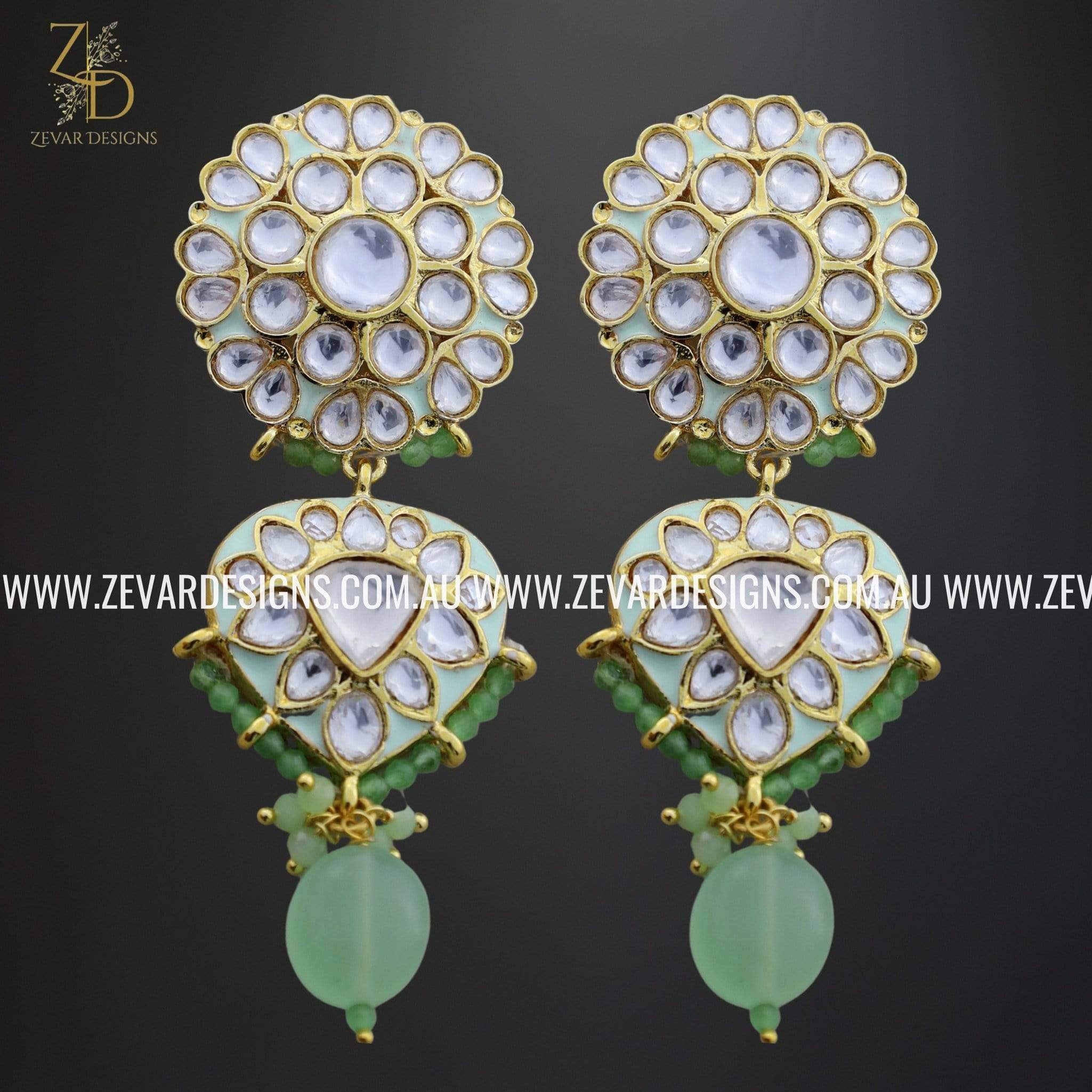 Exquisite Kundan Earrings in Mint Green – Handmade Indian Jewelry for Weddings, Parties & Festive Occasions